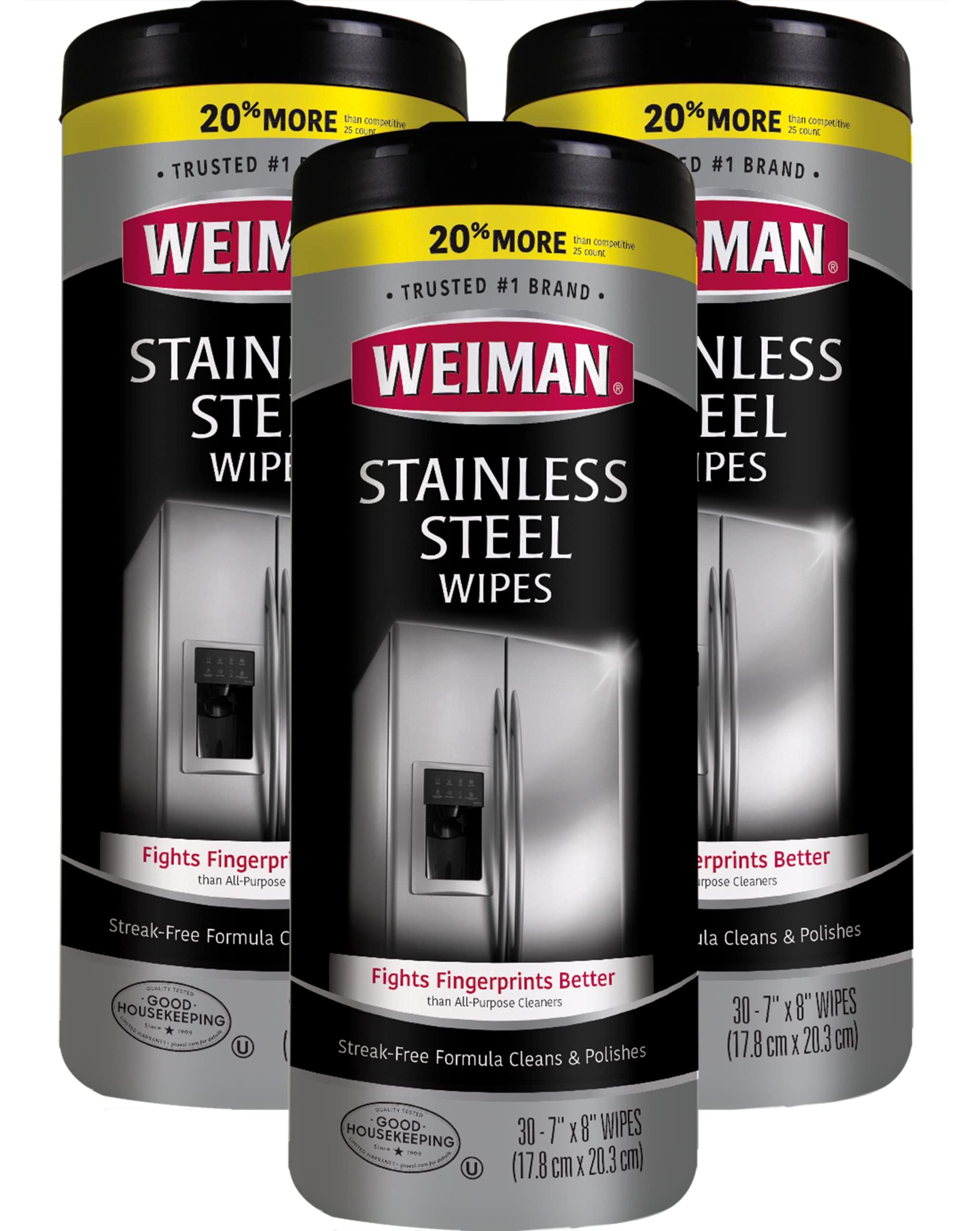 Weiman Weiman Stainless Steel Cleaner Wipes (3 Pack) Removes Fingerprints, Residue, Water Marks and Grease from Appliances - Works Great on Refrigerators, Dishwashers, Ovens, and Grills - Packaging May Vary