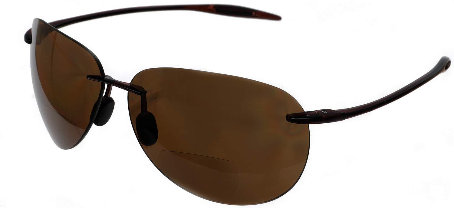 SAMBA SHADES SAMBA SHADES Maui Sports Pilot Bifocal Sun Readers Reading Sunglasses Ultra Flex TR90 Brown +1.25