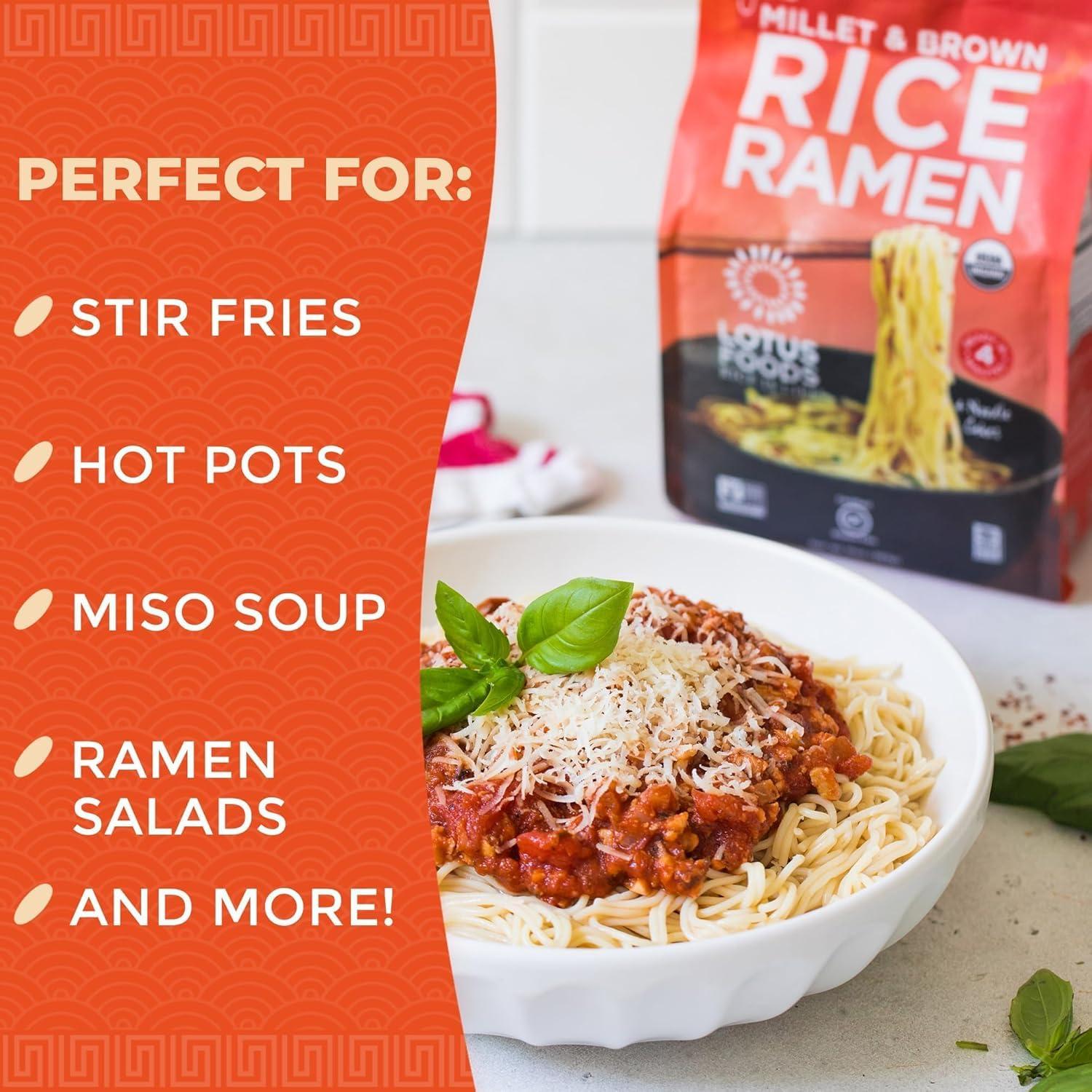 Lotus Foods Lotus Foods Bulk Organic Millet & Brown Rice Ramen - Gluten Free Ramen Noodles, Whole Grain Ramen Noodles, Organic Vegan Rice Noodles, Low Sodium, Gluten Free, USDA Organic - 2.8 Oz Bags (Pack of 48)