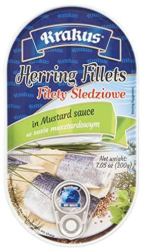 Krakus KRAKUS HERRING FILLETS in variety taste sauce: tomato, mustard, gourmet, pepper 7.05 oz (200g) x 4 pack. Variety taste: PRODUCT OF POLAND.
