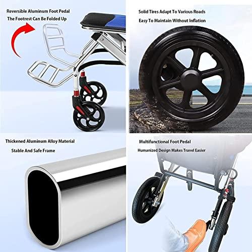 BLOHDI BLOHDI Folding Wheelchair, Ultra Lightweight Folding Wheelchair, Aluminium Alloy Portable Transport Wheelchair Trolleys for Elderly Aircraft Travel