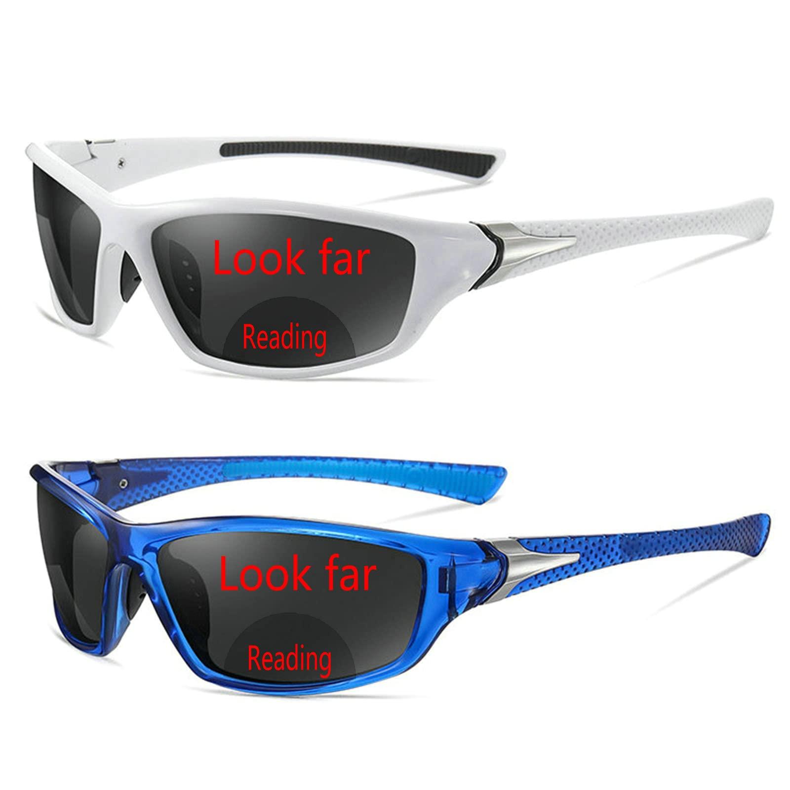 willochra Bifocal Sunglasses for Men Women Wrap Around Reading Sun Tinted Glasses with Readers Cycling Driving Reader Sunglasses (2PCS-blue&white, 3.5, multiplier_x)