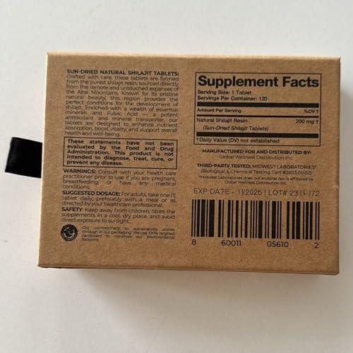 NATURAL SHILAJIT Natural Shilajit Tablets - 120 Count, Sun Dried 100% Pure Shilajit for Men & Women with Fulvic Acid & 85+ Essential Trace Minerals for Peak Physical & Mental Performance, Immune Health & Detox