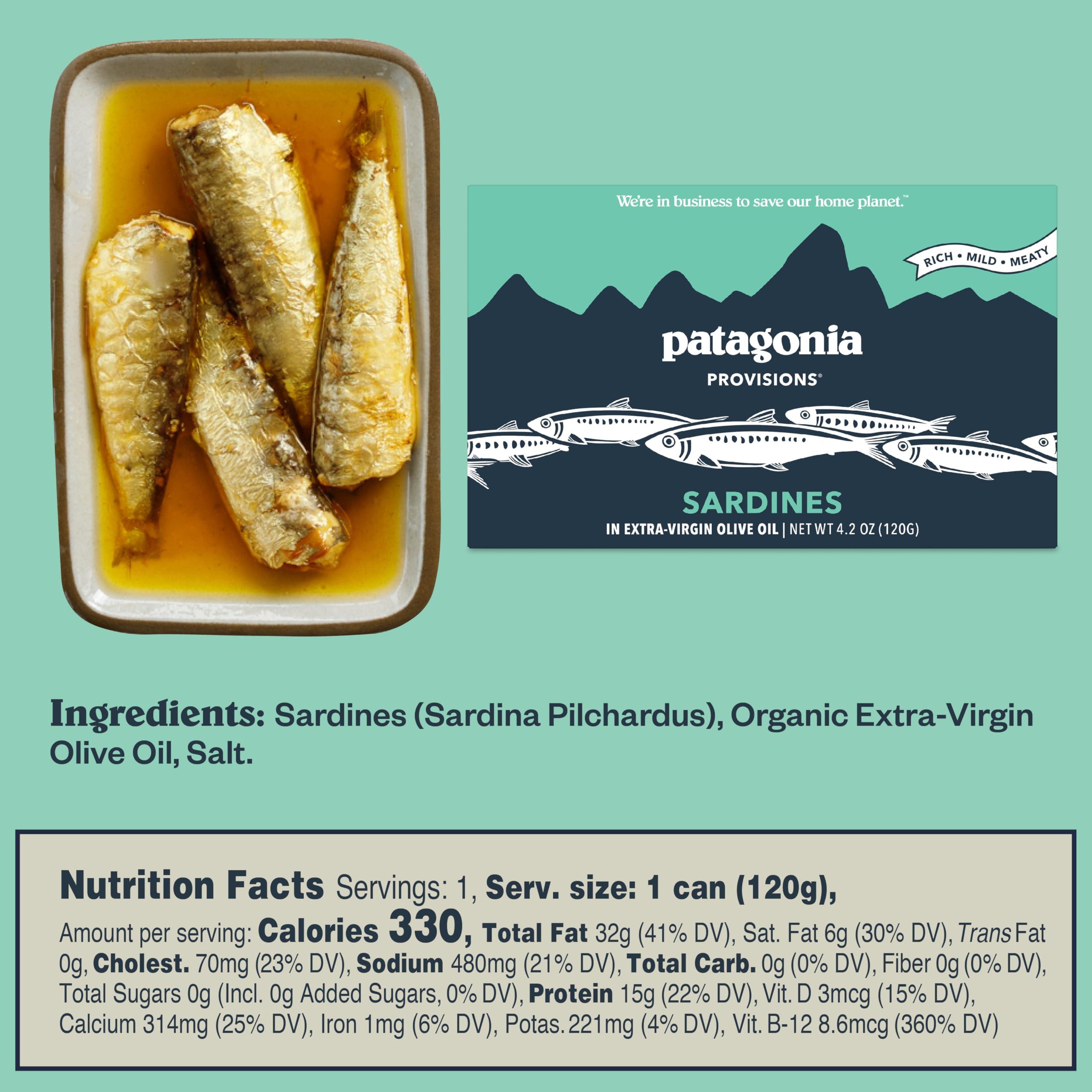 Patagonia Provisions Patagonia Provisions - Wild Sardines in Extra Virgin Olive Oil | Responsibly sourced in Spain | 15g Protein & Gluten Free