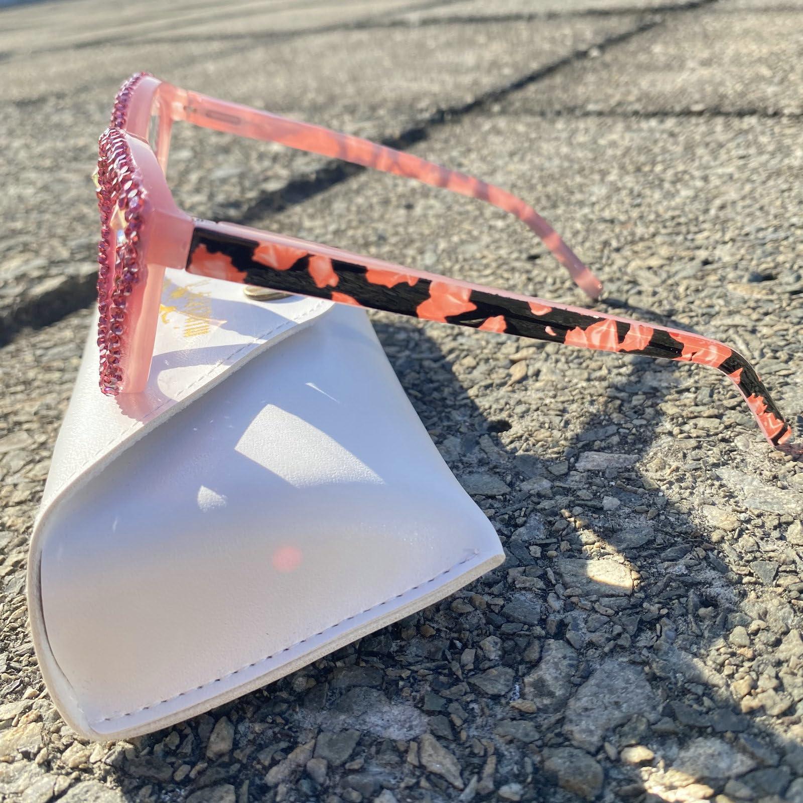 mincl Fashion bling Rhinestone Cat Eye Reading Glasses for Women Retro Jeweled Frame rave Party Diamond Reading Glasses (pink, 1, x)