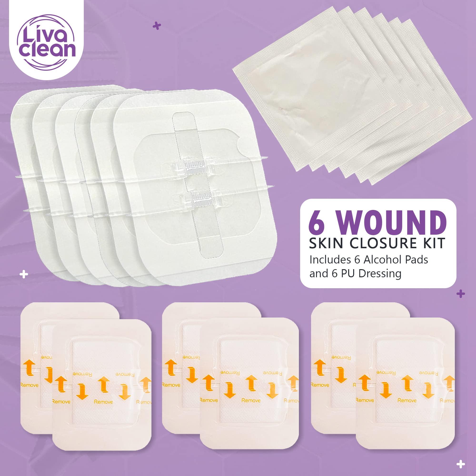 LivaClean (6 CT) 2.3 X 2.3 Butterfly Closures - Wound Closure Strips - Zip Stitch Wound Closure Butterfly Bandaids Adhesive Steri Strips Injury Closuring Glue Bandages Sutures