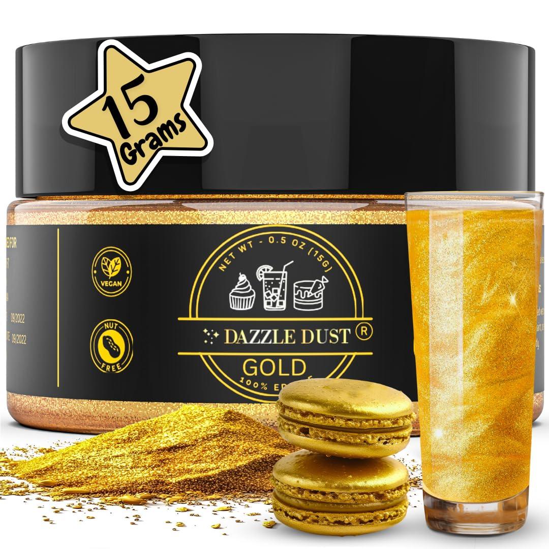 DAZZLE DUST BULK-(15g) Edible Gold Dust, Edible Glitter for cocktails Gold Luster Dust, Gold Edible Glitter For Drinks, Cakes, Edible Gold Paint, Edible Glitter For Cakes,100% Food Safe.