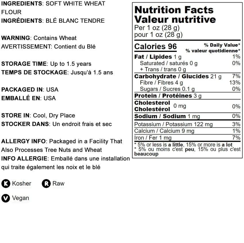 Food to Live Food to Live Unbleached White Fine Pastry Flour, 1 Pound Stone Ground from Soft White Whole Wheat Berries, Finely Milled and Sifted, Unbromated, Kosher, Vegan, Bulk