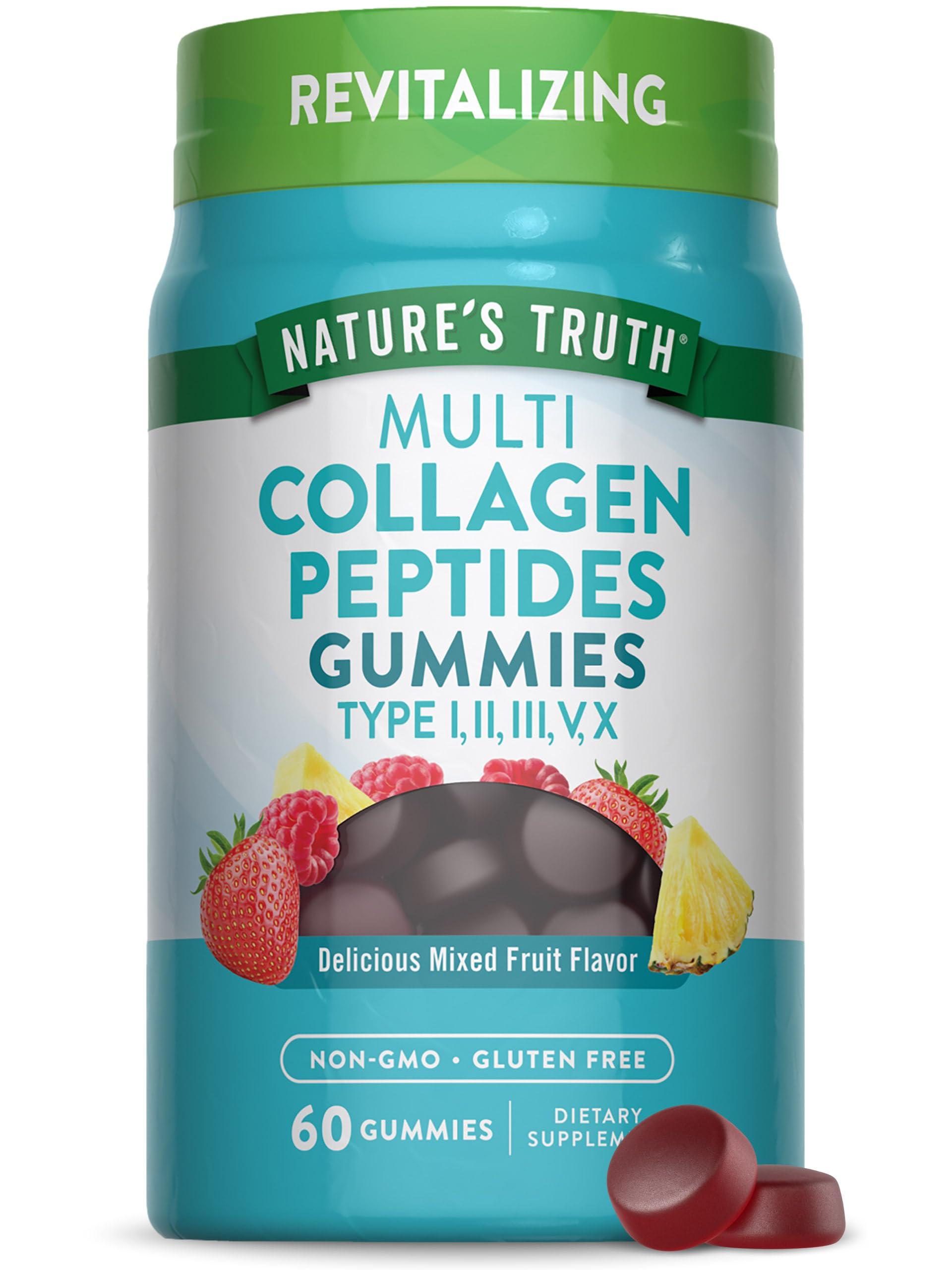 Nature\'s Truth Nature\'s Truth Multi Collagen Gummies | Type I, II, III, V, X | 60 Count | Non-GMO & Gluten Free Complex Supplement | Mixed Fruit Flavor