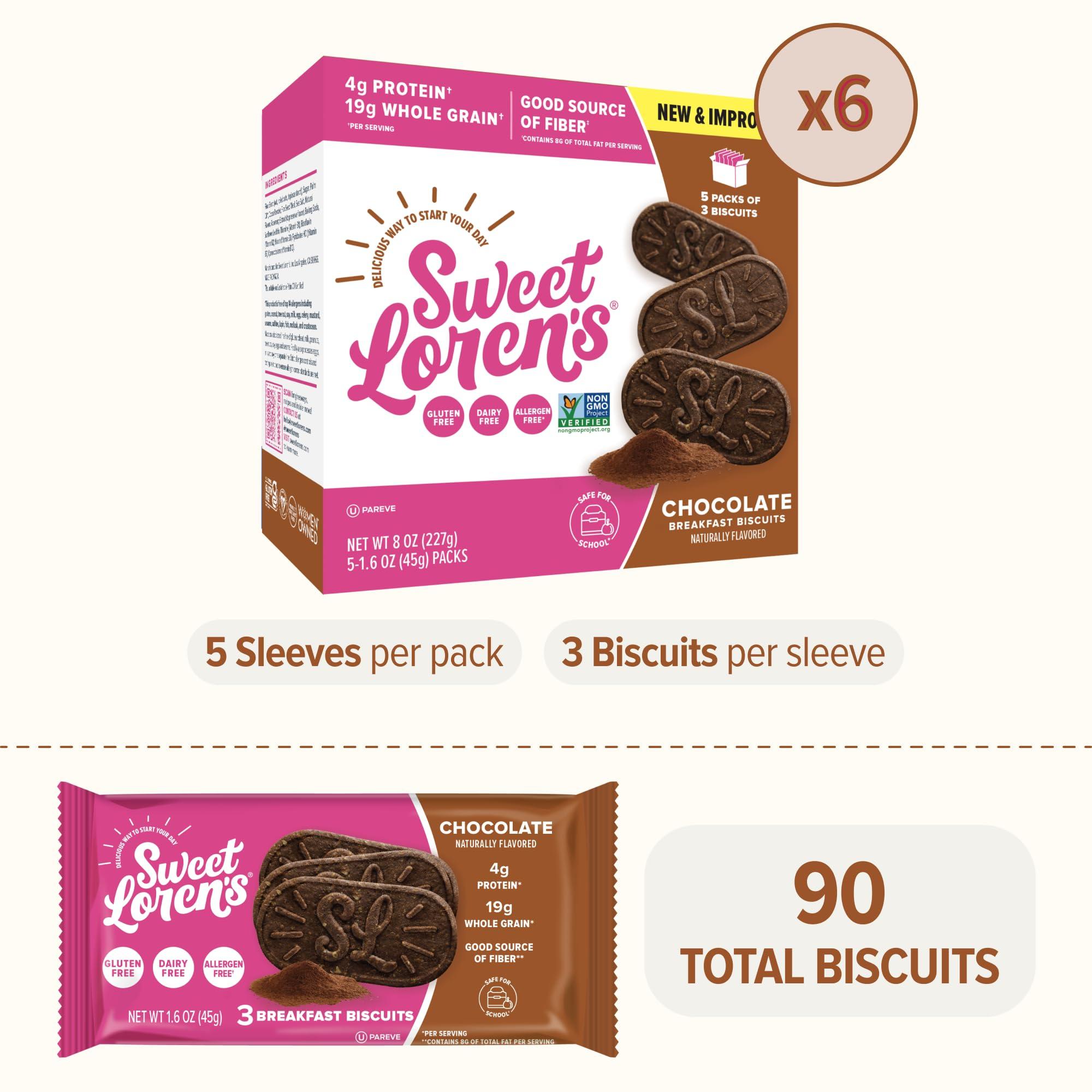 Sweet Loren\'s Sweet Loren\'s Vegan Breakfast Biscuits | Chocolate | 4g Protein, 19g Whole Grains | Plant Based, Gluten Free, Dairy Free, Nut Free Snacks | 6 Pack (30 Total Biscuits, 1.6 ounce each)
