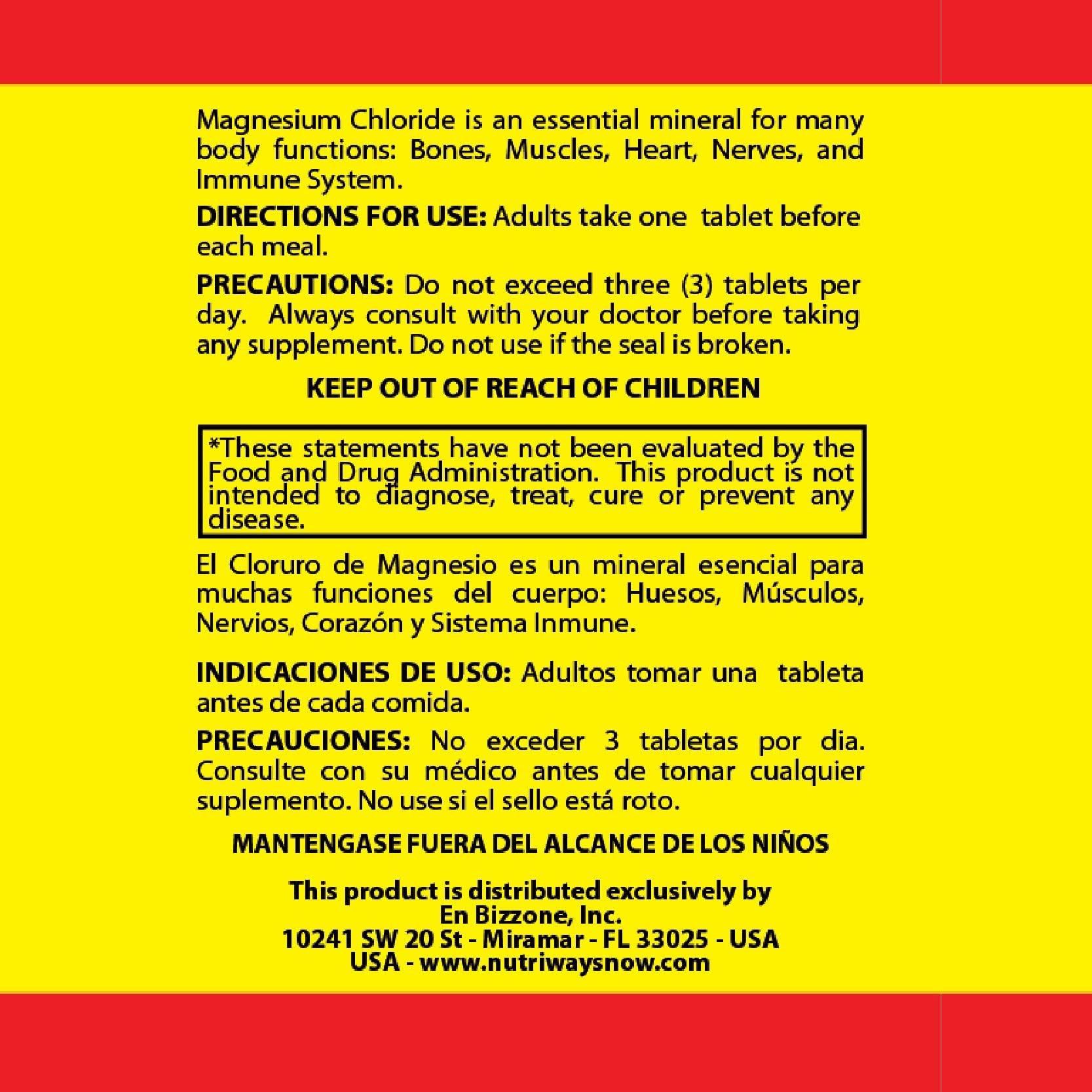 Cloru-Mag Plus Magnesium Chloride Tablets - Cloru-Mag Plus - Dietary Supplement - Pack of 6 Bottles - Cloruro de Magnesio