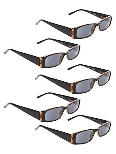 LUR LUR READING GLASSES 5 pack Rectangular Sun Readers for women (Grey lens, +3.00)