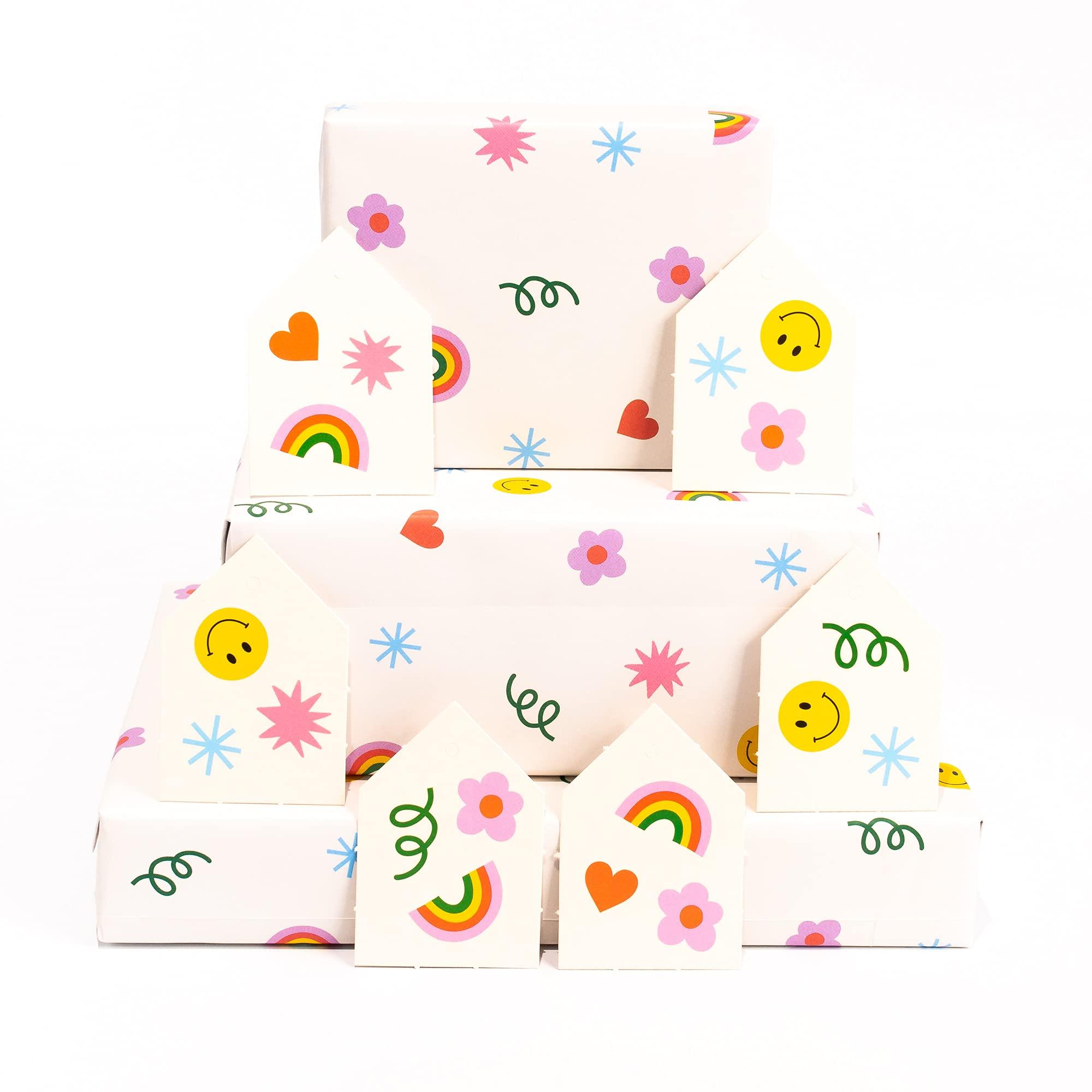 CENTRAL 23 CENTRAL 23 - Cute Wrapping Paper - 6 Sheets of Birthday Gift Wrap - Rainbows Smileys Hearts - For Children - Girls Boys - Recyclable