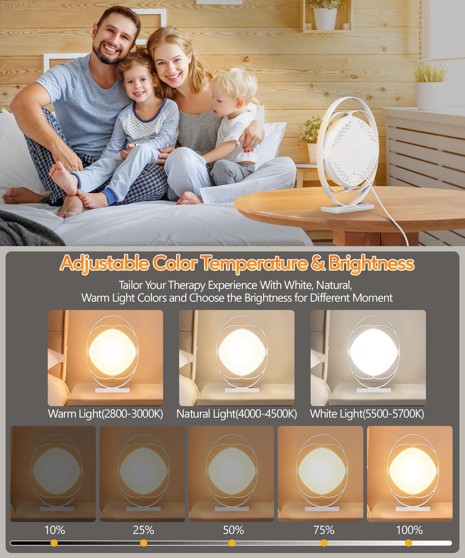 HIBOITEC HIBOITEC Light Therapy Lamp, 10000 Lux UV-Free Sun Light Therapy Lamp with 3 Color Temperature & 5 Adjustable Brightness & Timer & Memory Function, Happy Mood Light Therapy Lamp for Office Home, White