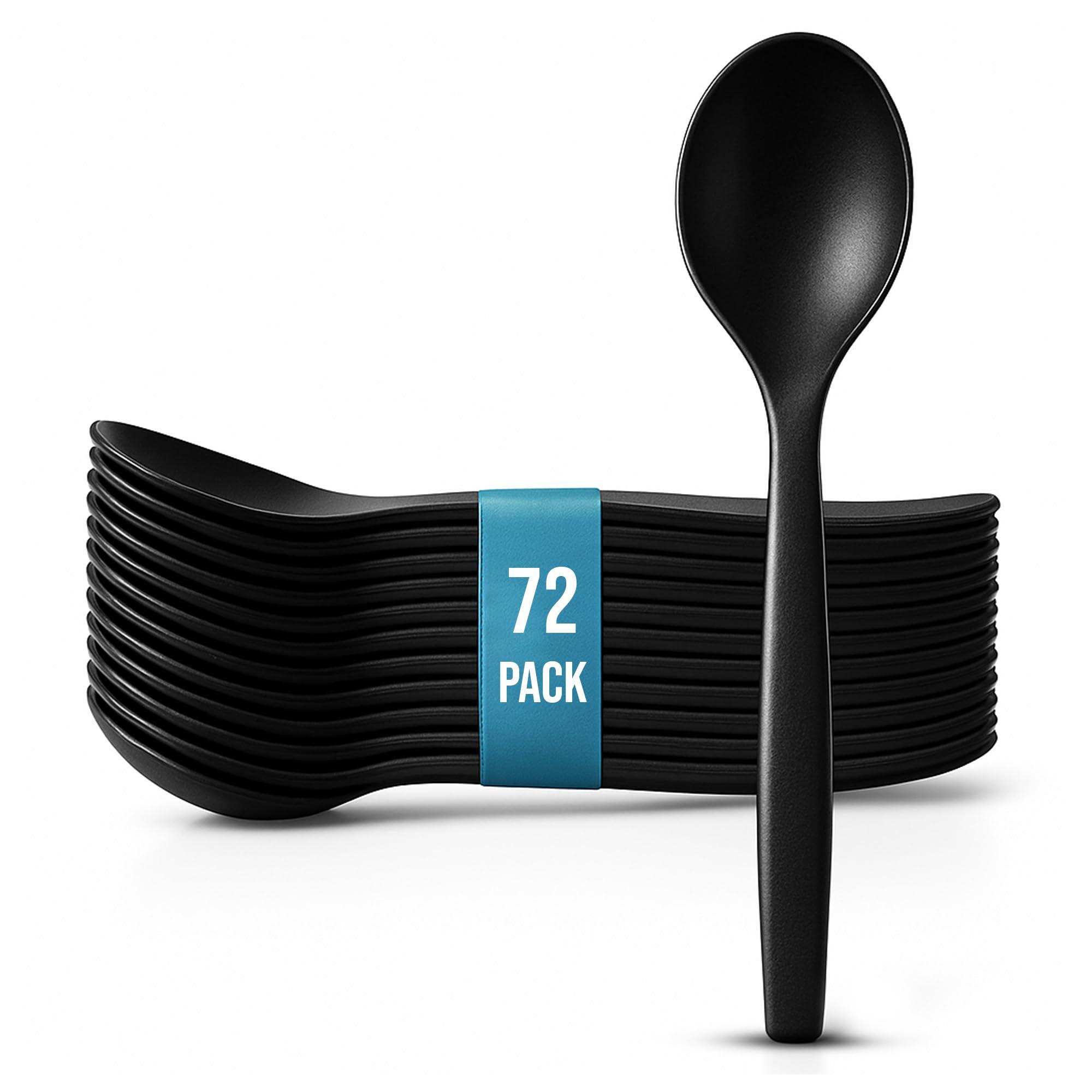 C&S Event Supply Co. 10\" Black Plastic Serving Spoons for Buffet, Bulk 72 Count, Heavy Duty Disposable Spoon, Large Plastic Serving Utensils for your Catering Supplies, Events, Party, and Weddings by C&S Event Supply Co.