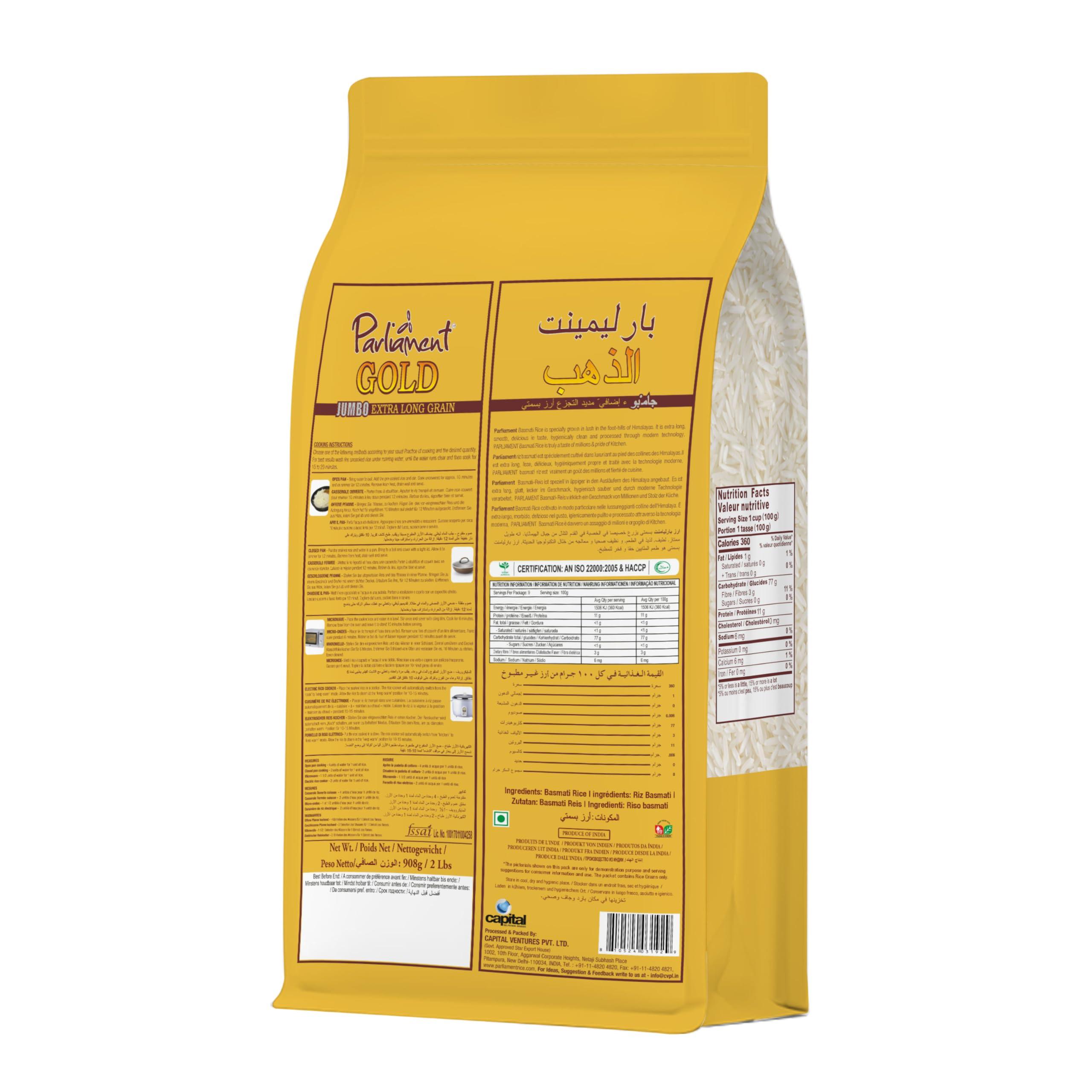 PARLIAMENT GOLD Parliament Gold Jumbo Extra Long Basmati Rice | Indian Risotto | All Natural | Vegan | Gluten Friendly | NON-GMO | Aged Perfection | Luxurious Taste | Product of India (10, Pounds)