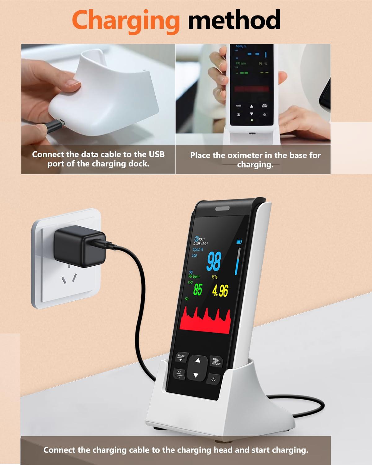 HealthTree Pulse Oximeter Rechargeable Fingertip Pulse Oximeter, Handheld Pulse Oximeter, HealthTree Finger Blood Oxygen Saturation Monitor with SpO2 & Pulse Rate, Portable Oxygen Meter Finger for Adults