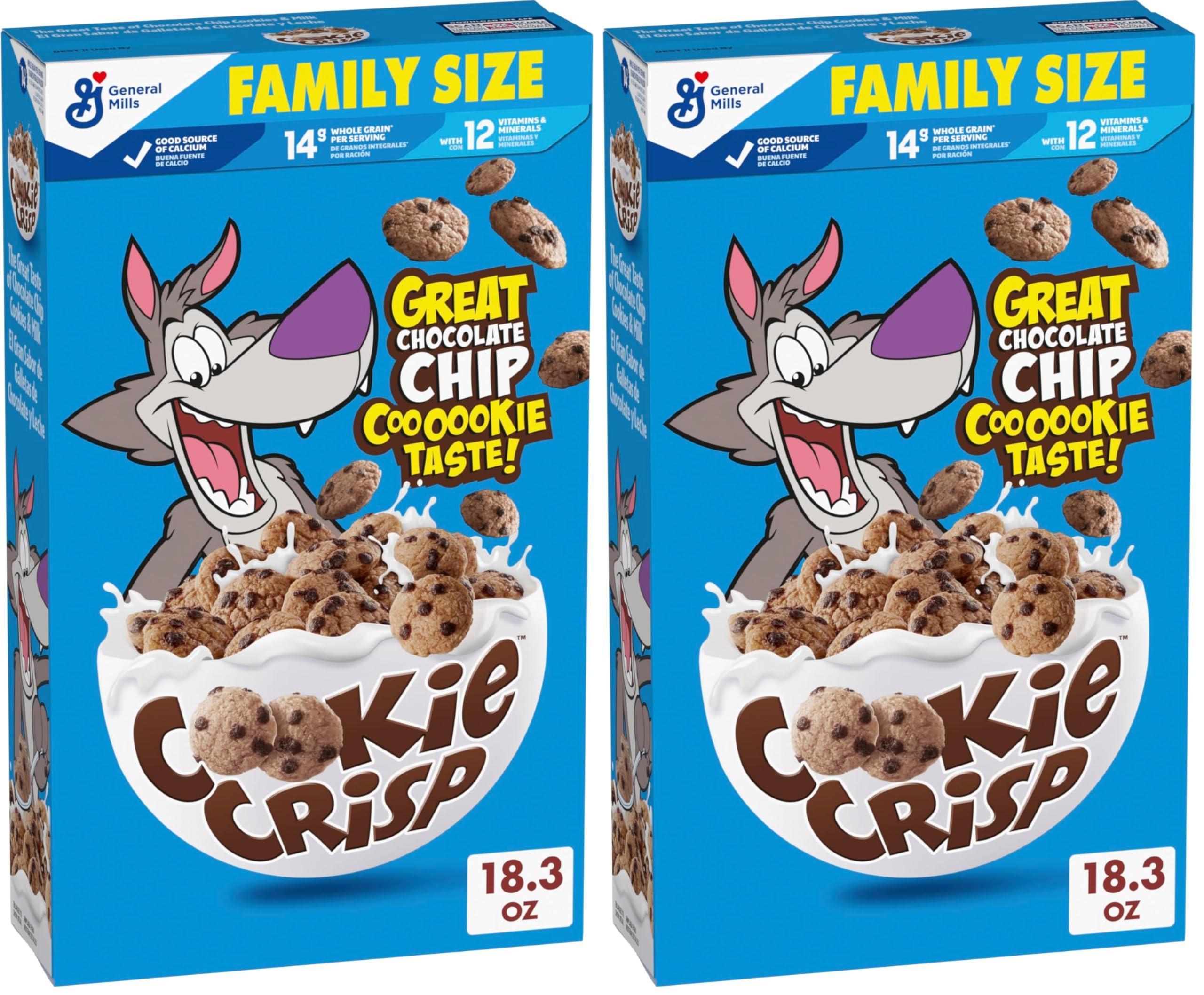 Cookie Crisp Cookie Crisp Breakfast Cereal, Chocolate Chip Cookie Taste, Made With Whole Grain, Family Size, 18.3 oz (Pack of 2)