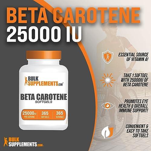 BulkSupplements BulkSupplements.com Beta Carotene 25000 IU Softgels - Vitamin A Supplement, Beta Carotene Supplements - for Eye Support, Gluten Free, 1 Softgel per Serving, 365 Count (Pack of 1)