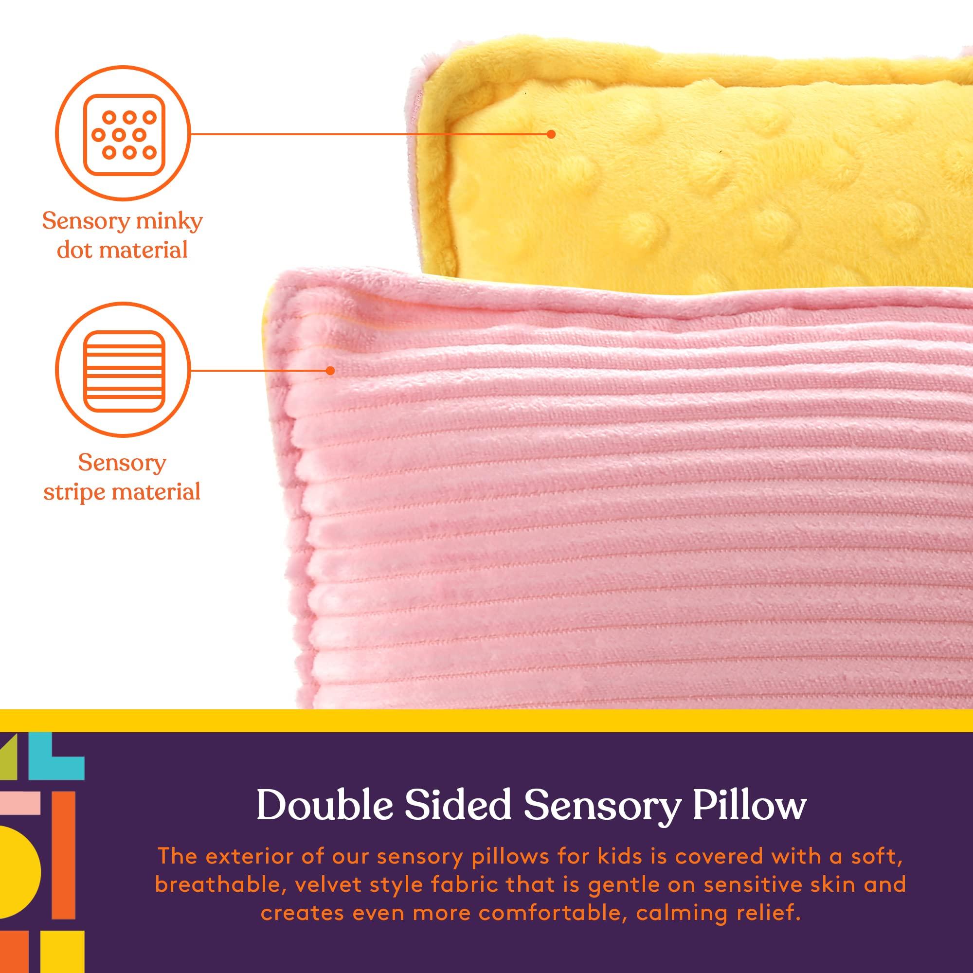 Special Supplies Special Supplies Vibrating Pillow Sensory Pressure Activated for Kids and Adults, 12 x 12 Plush Minky Soft Cover with Textured Therapy Stimulation Bumps, Pink and Yellow