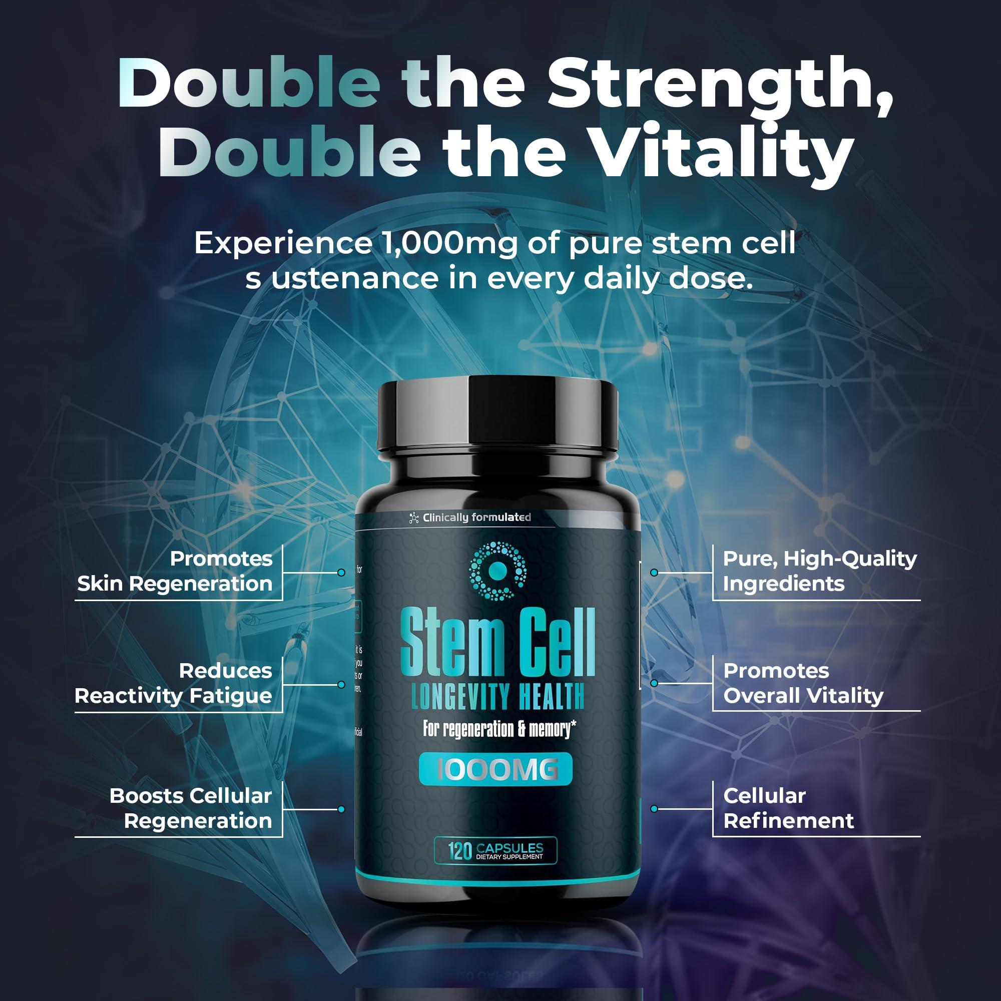 AURA VITAMINS Premium Stem Cell Supplements 1,000mg (120 Caps) Boost Immunity, Reduce Joint Soreness, Support Natural Anti-Aging & Longevity with Spirulina & Chlorella for Vitality, Celulas Madre Health Formula