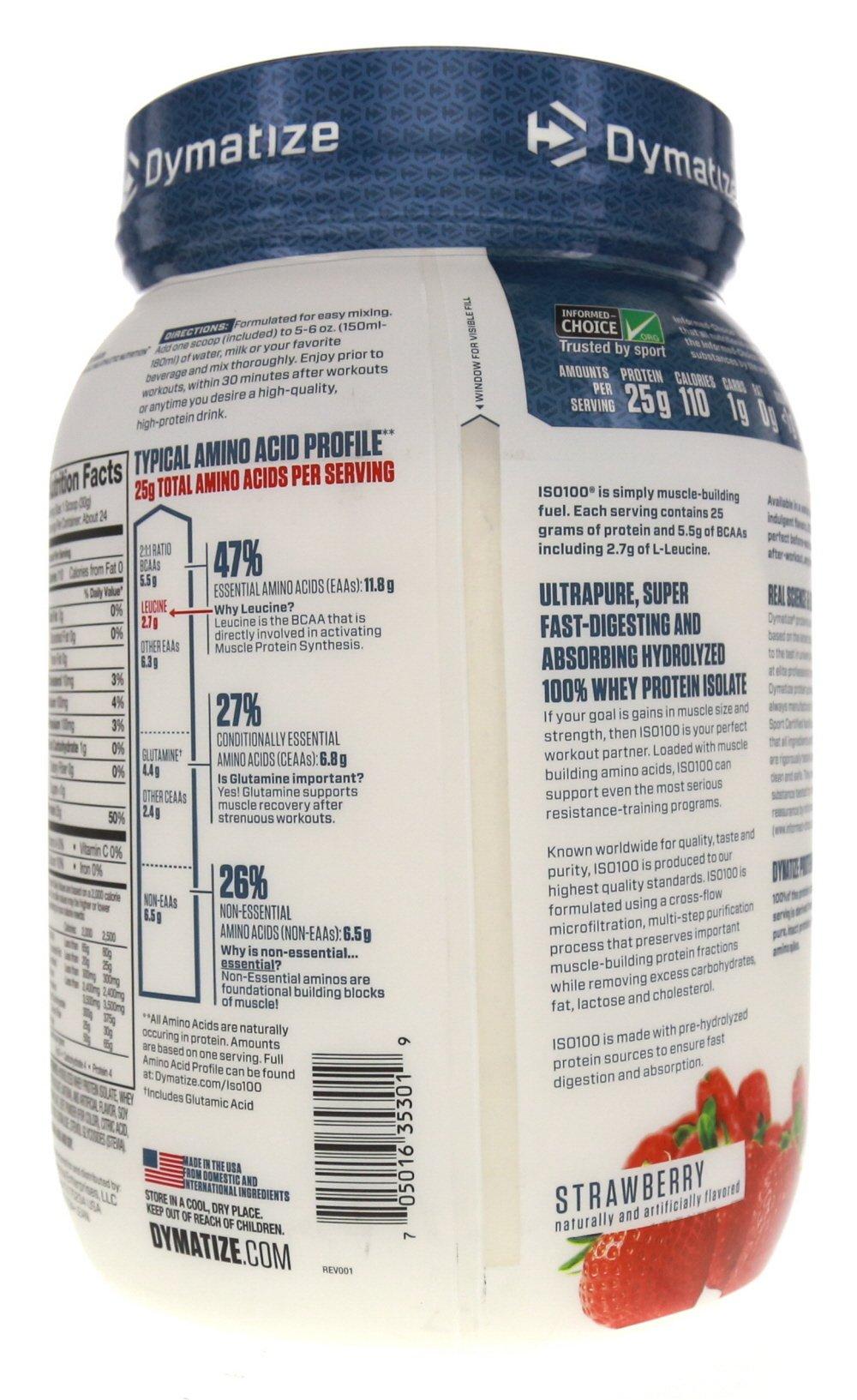 Dymatize Dymatize ISO 100 Whey Protein Powder with Hydrolyzed Whey Isolate, Strawberry, 25.6 Ounce