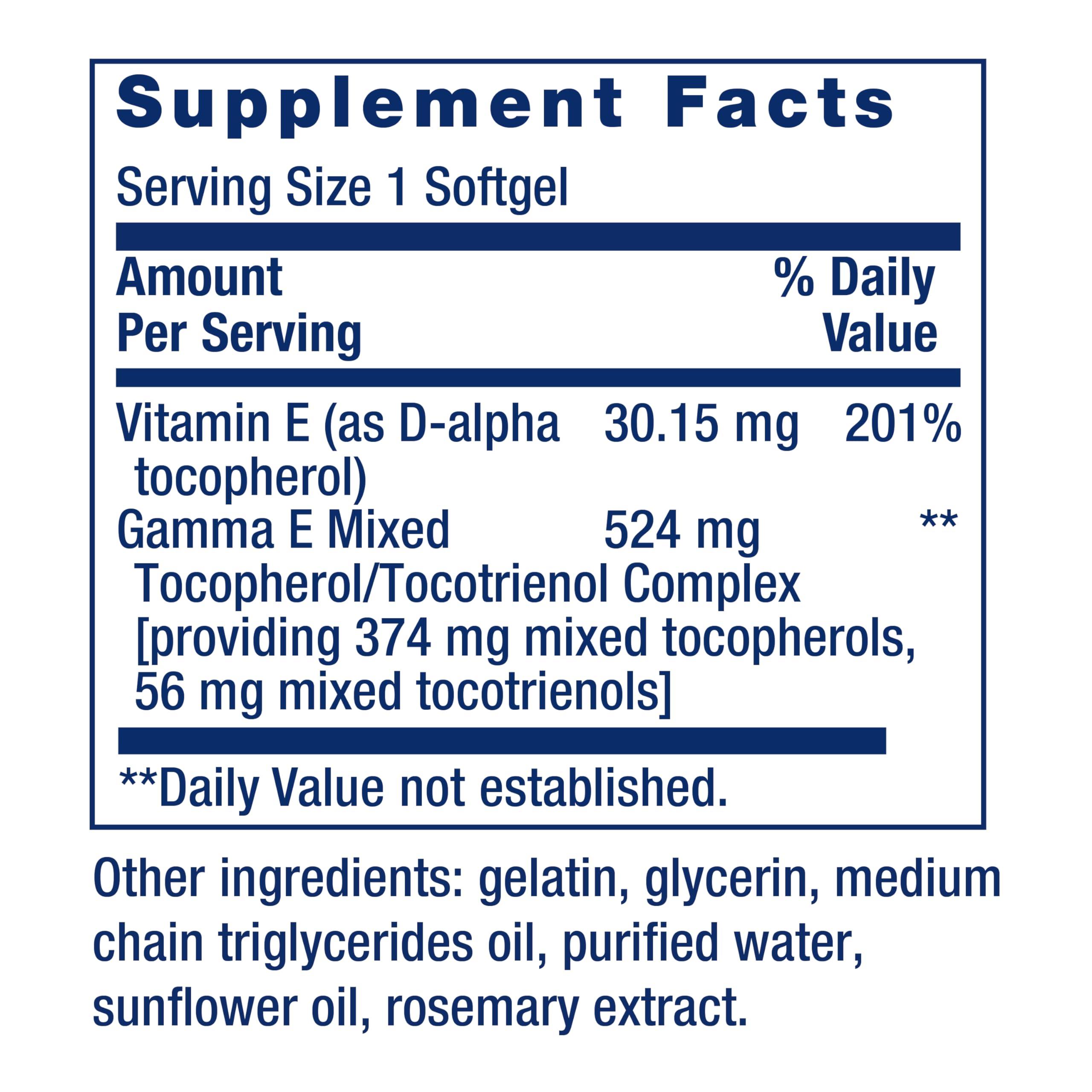 Life Extension Life Extension Gamma E Mixed Tocopherols & Tocotrienols Complete Vitamin E Spectrum, Antioxidant Protection Non-GMO, Gluten-Free 60 Softgels