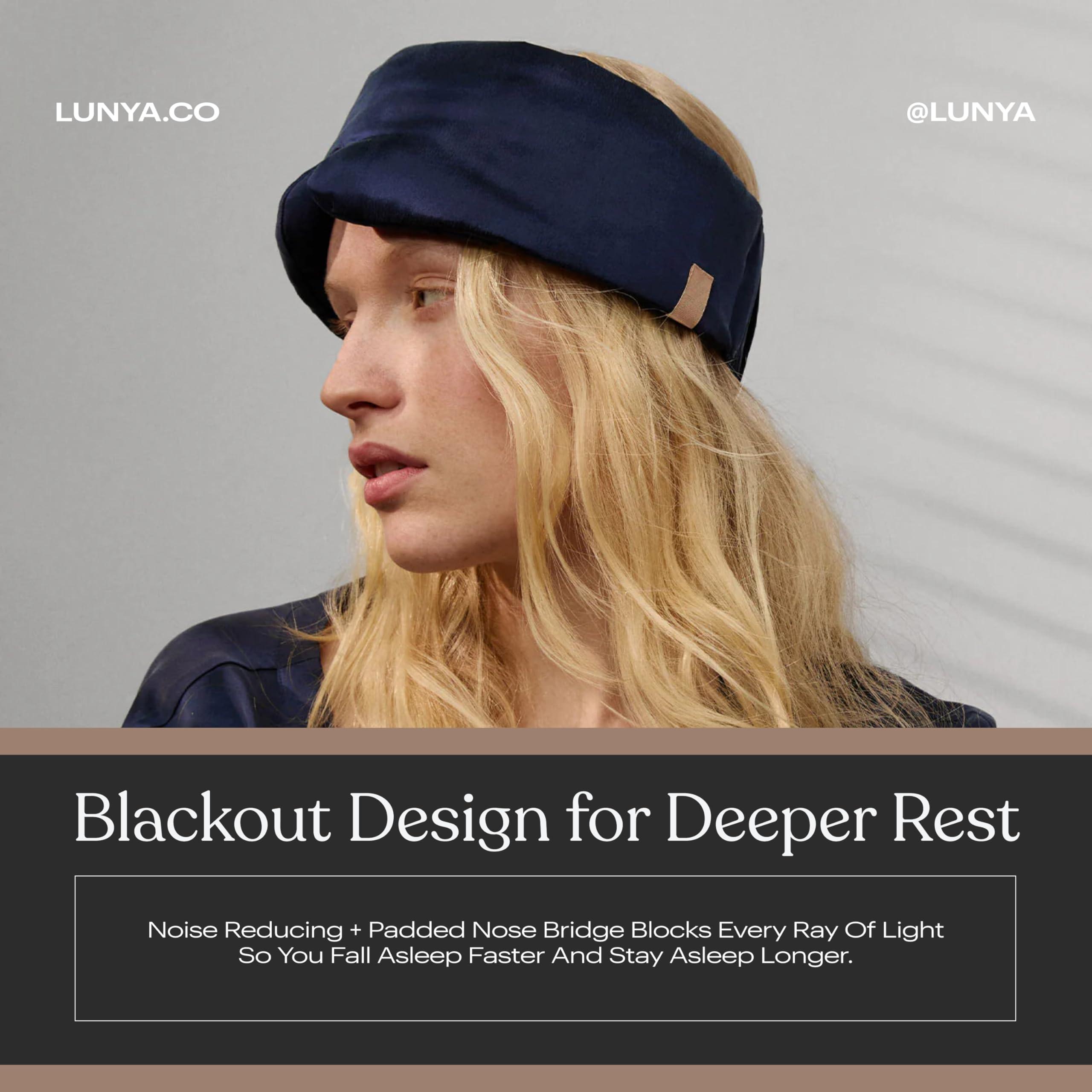 Lunya Lunya Sleep Mask with Box - Washable Silk Sleeping Mask and Headband for Beauty Routines - Thermoregulating Comfort for Restful Nights - Silk Eye Mask for Women - Deep Blue