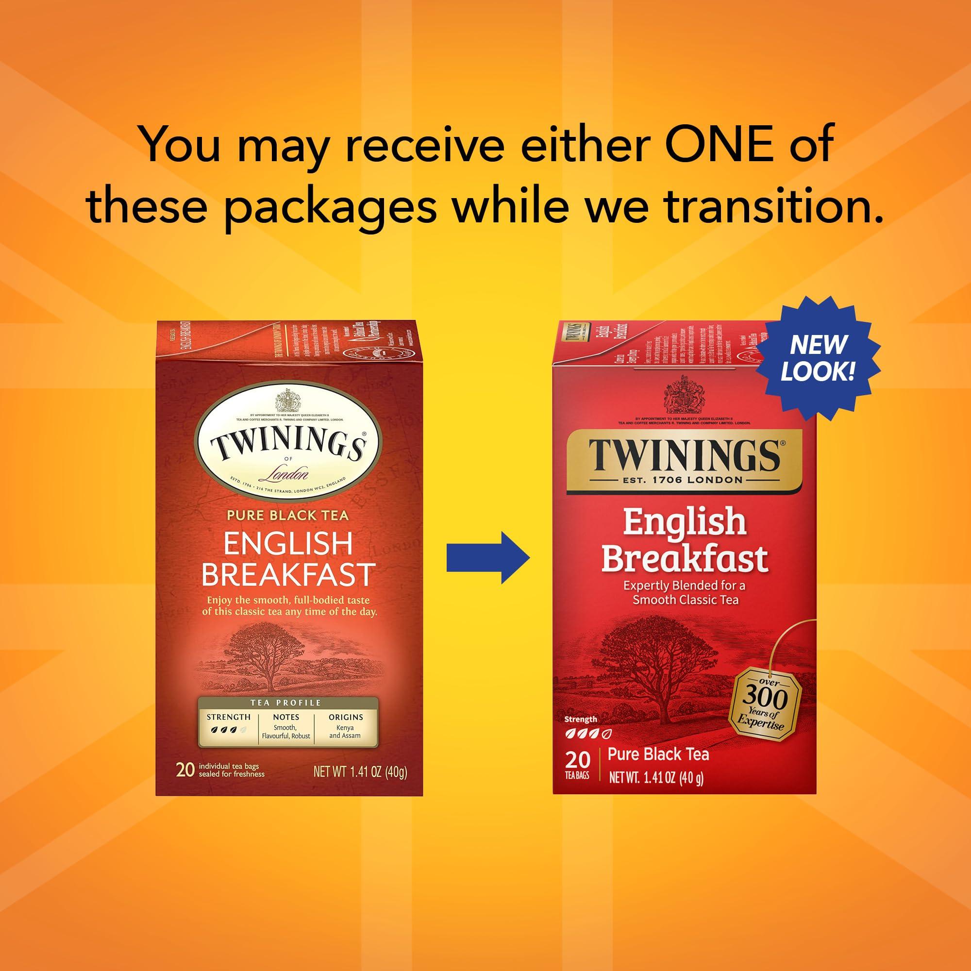 Twinings Twinings English Breakfast Black Tea Individually Wrapped Bags, 20 Count (Pack of 6), Flavourful, Robust, Caffeinated, Enjoy Hot or Iced | Packaging May Vary