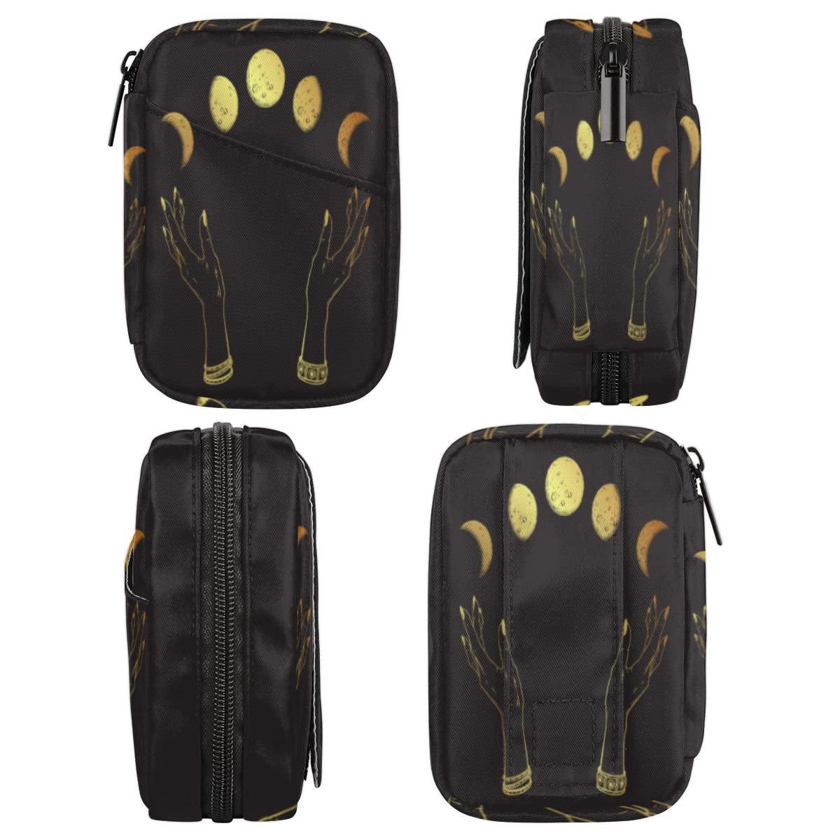 bisibuy Gold Moon Phases Pill Case Weekly Medicine Organizer with Travel Bag Seven-Day Pill Box Vitamin Supplement Box Fish Oil Pills Holder