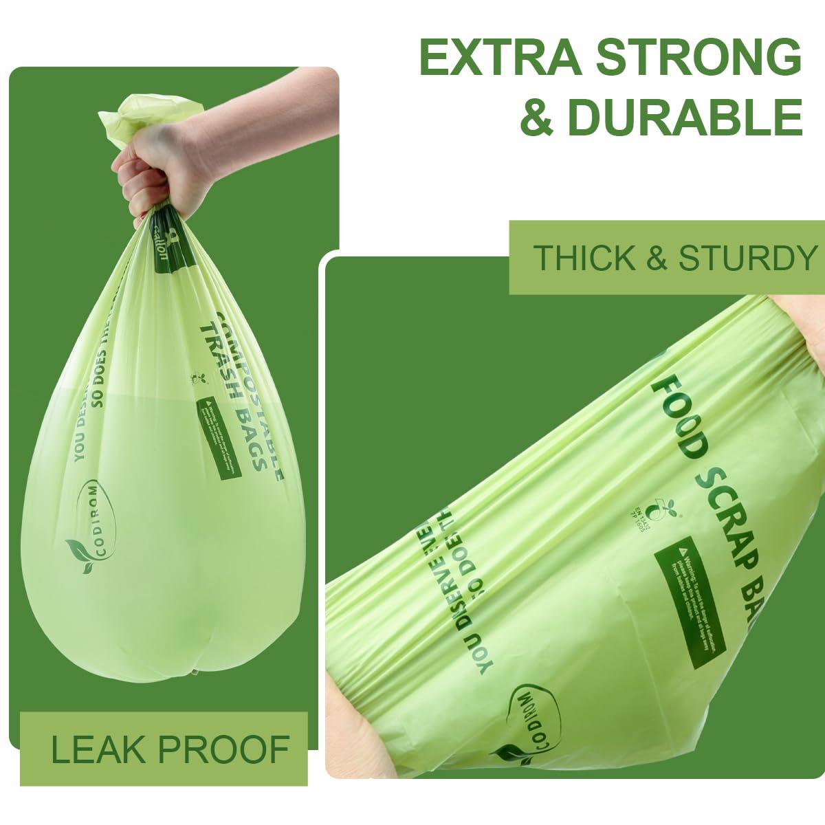 Codirom 100% Compostable Trash Bags, 13 Gallon, 49.2 Liter, 0.91 Mils, 65 Count Kitchen Tall Food Scrap Compost Bags for Tall Kitchen Trash Cans with Europe EN13432 Certified