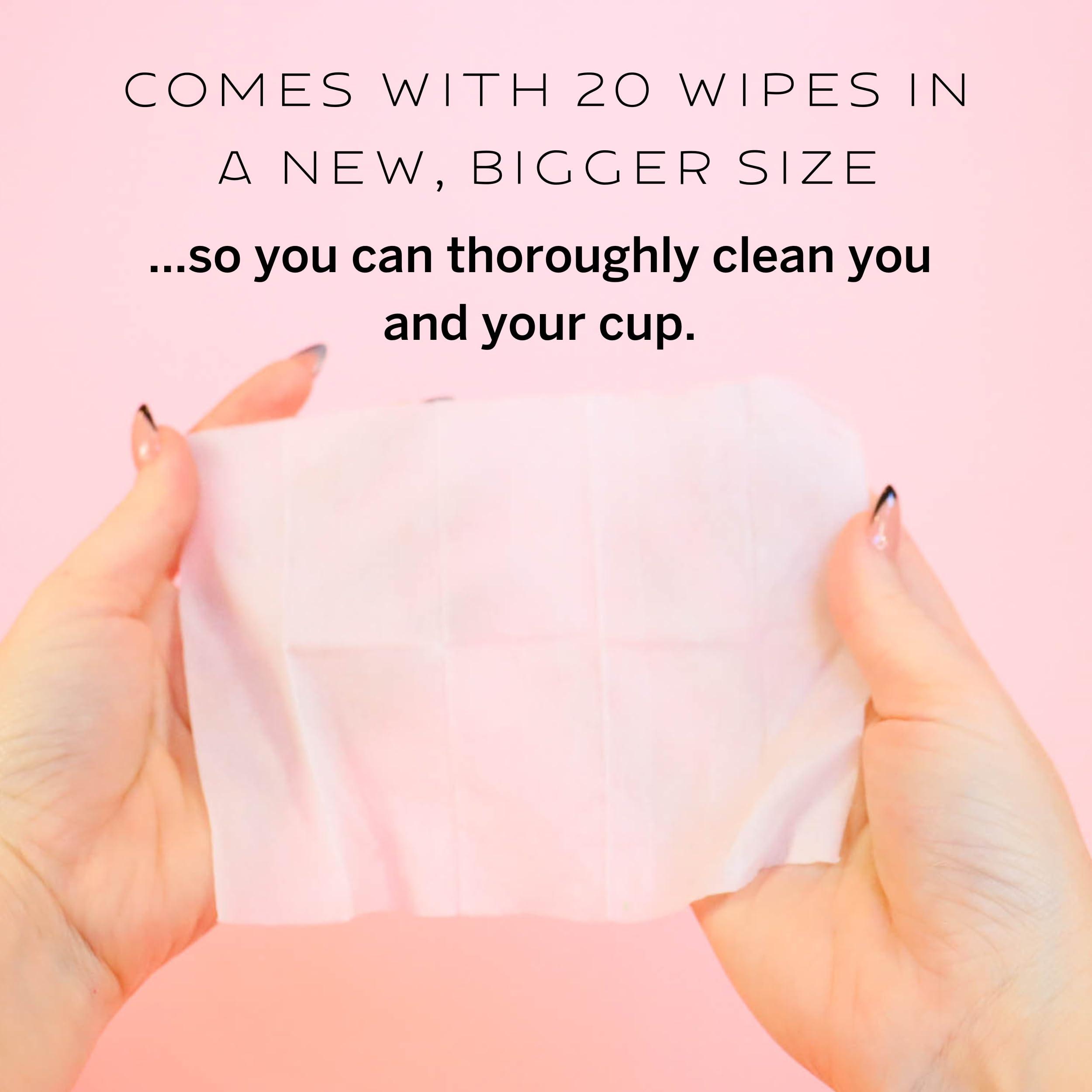 Pixie Cup Pixie Feminine Wipes - Flushable, Biodegradable, & Ph Balanced - Best Individually Wrapped Packet Wipes for On The Go & Public Bathrooms - Wash, & Cleaner For Your Menstrual Cups & Discs (20 Count)