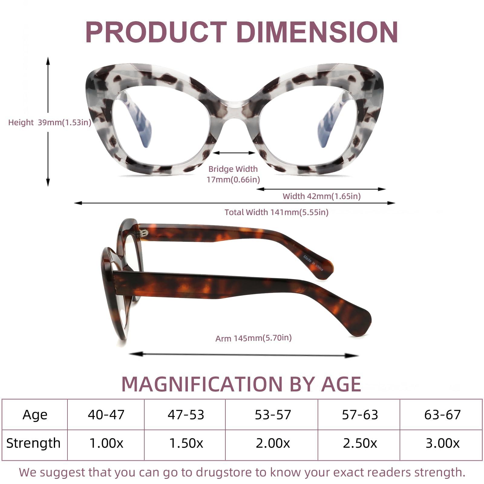 HoouMoou HoouMoou Oversized Cat Eye Reading Glasses for Women Stylish Designer Cateye Readers Funky Blue Light Blocking Glasses(Tortoise + Grey Tortoise, 1.0, x)