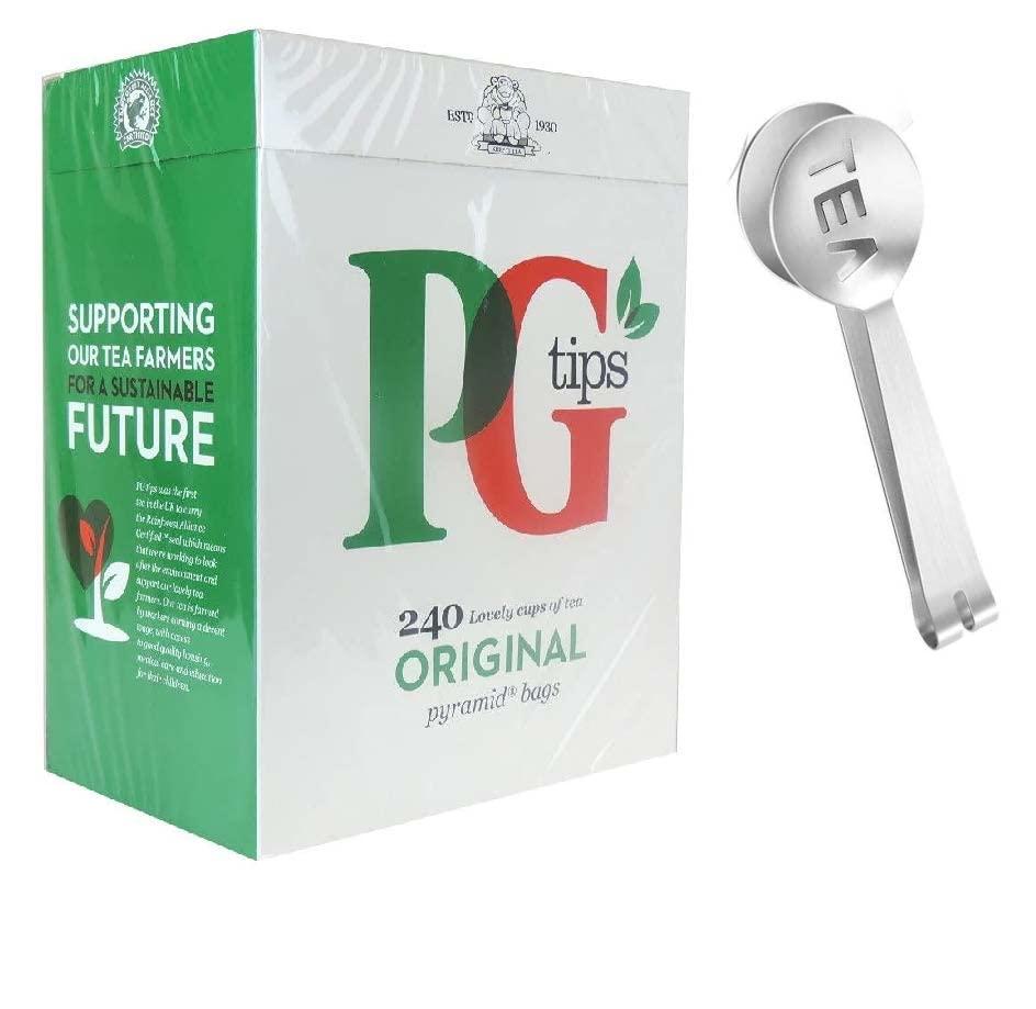 PGTips 240 Original Pyramid Tea Bags from Great Britain + Tea Bag Spoon