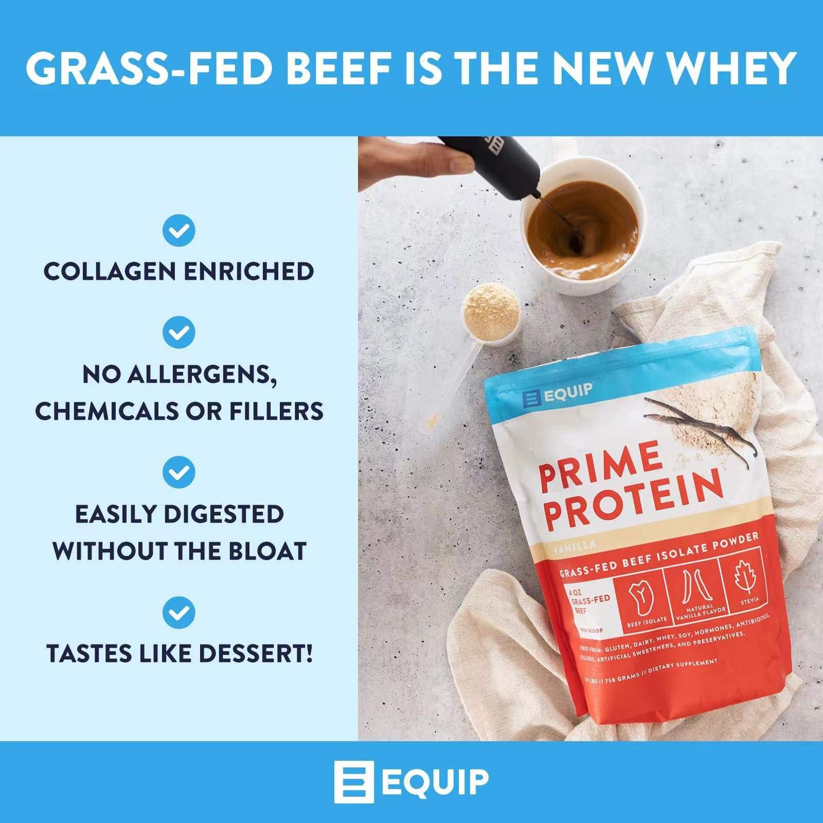 Equip Equip Foods Chocolate Prime Protein Powder - Vanilla & Chocolate - Grass-Fed Isolate Beef Protein Powder - Paleo and Gluten Free Protein Powder - Helps Build and Repair Tissue, Gluten Free