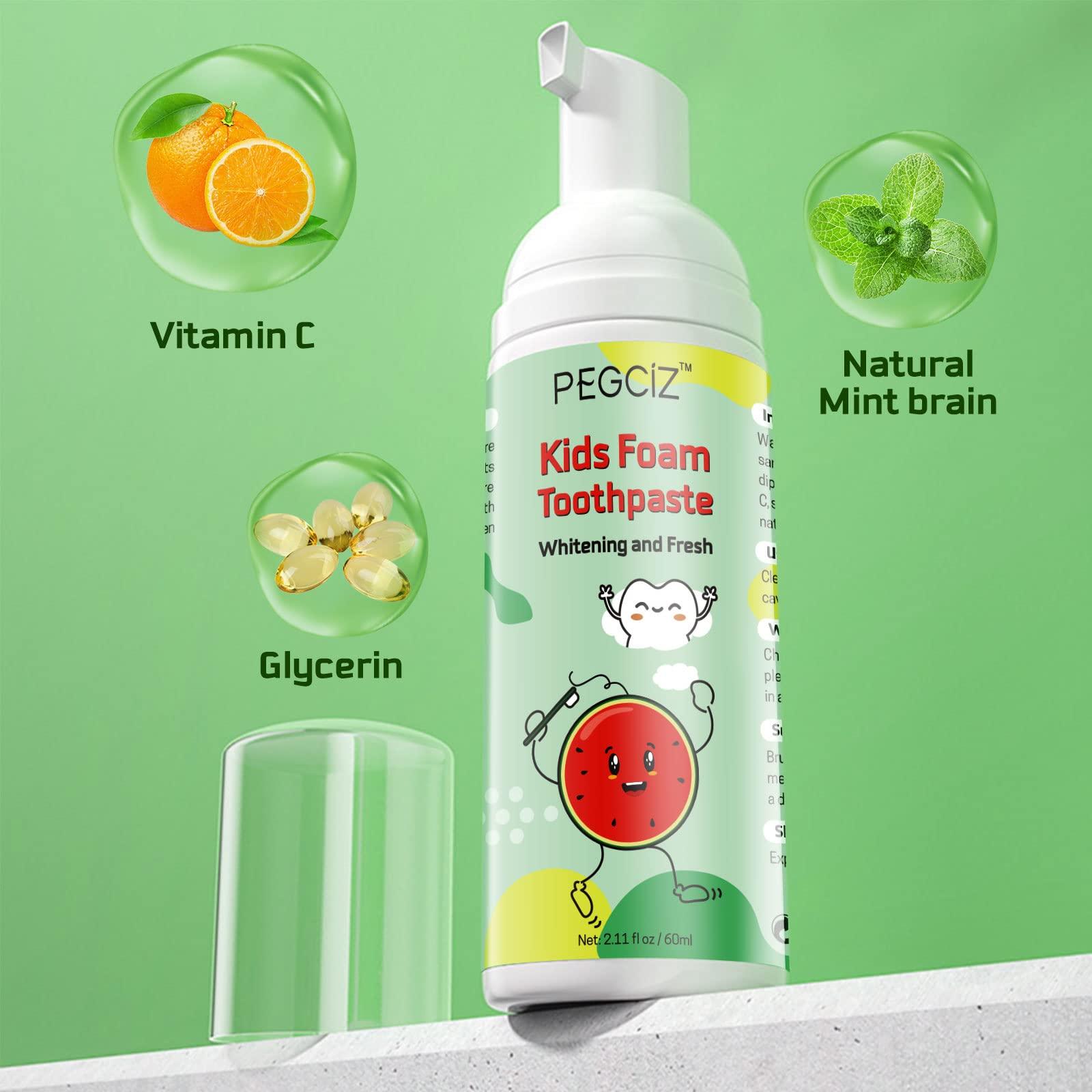 Pegciz Foam Toothpaste Kids, Toddler Foam Toothpaste with Low Fluoride for U Shaped Toothbrush, Foaming Toothpaste and Mouthwash for Dental Care for Children Kids Age for 3 and Up (Watermelon+Blueberry)