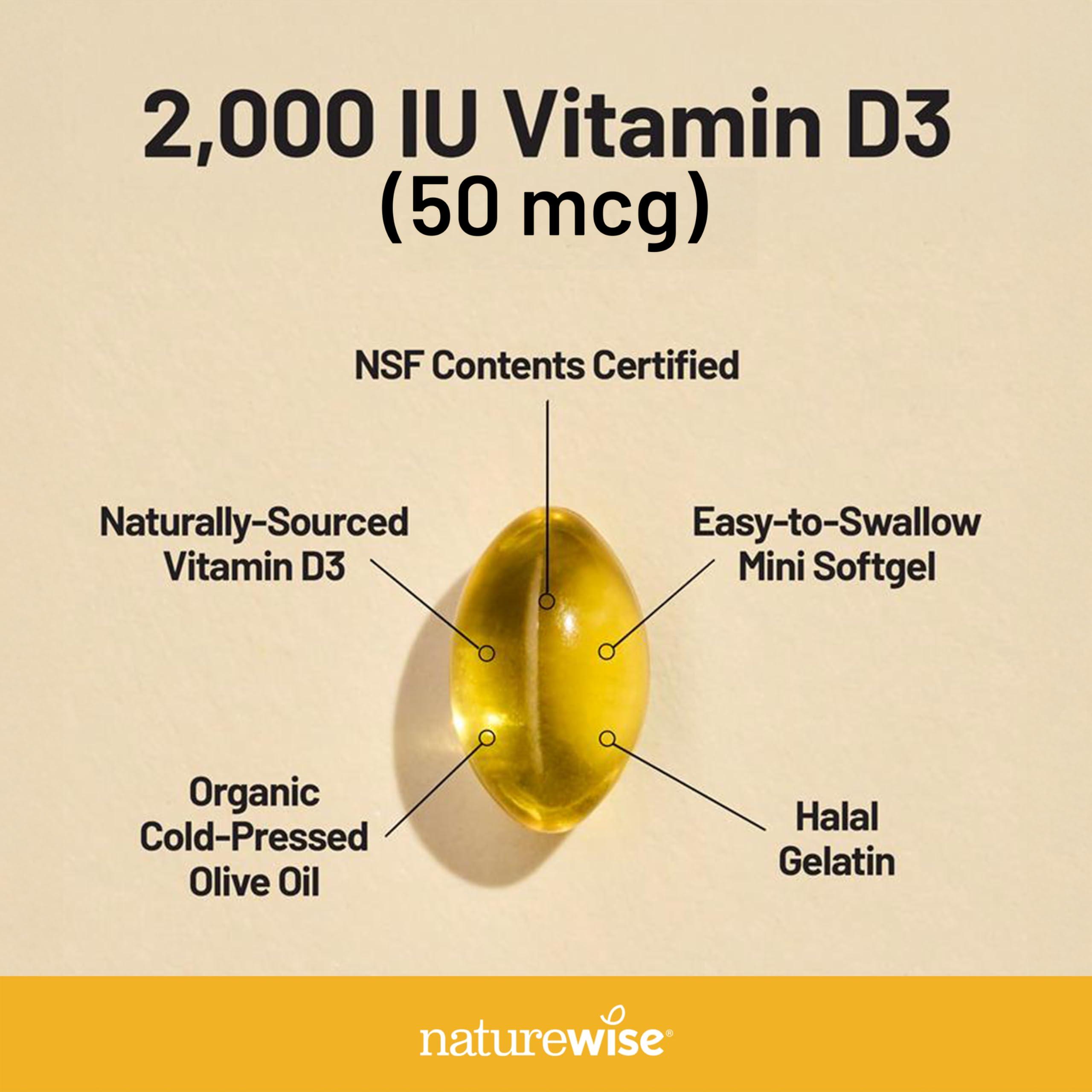 NatureWise NatureWise Vitamin D3 2000iu (50 mcg) 1-Year Supply for Immune Support, Healthy Muscle Function, and Bone Health - Non-GMO, Gluten Free in Organic Extra Virgin Olive Oil, (Mini Softgel), 360 Count