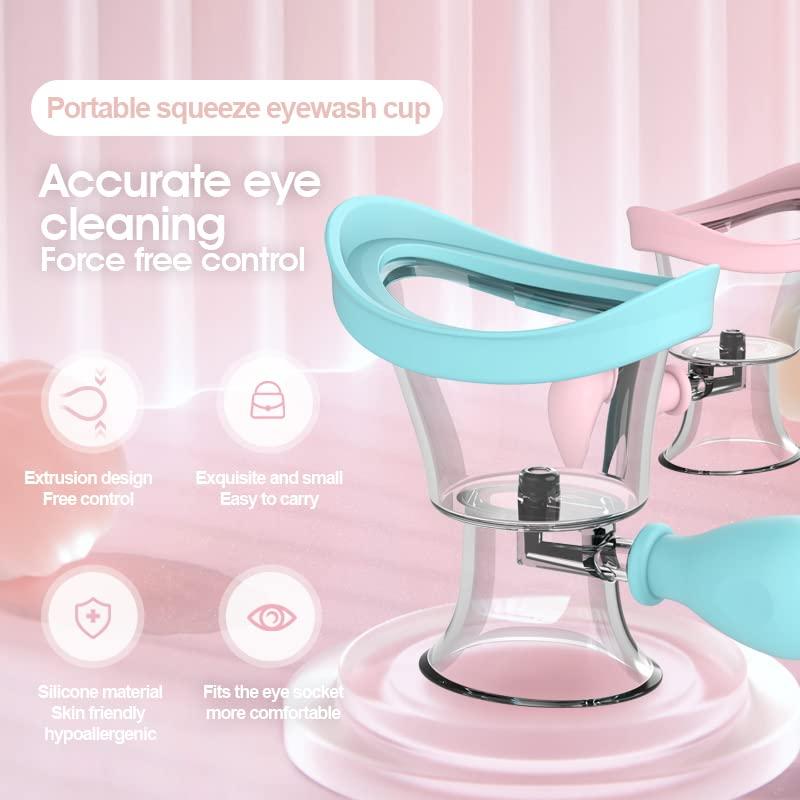 CANIPHA Eye Wash Cup,Eye Wash Cleaner Kit Silicon Manual Air Pressure Eye Cleaning Cup Tool Effective Eye Rinse Clean Dust Makeup Irritants,Transparent with Storage Container Eye Cup Soothing Tired Eyes(Pink)