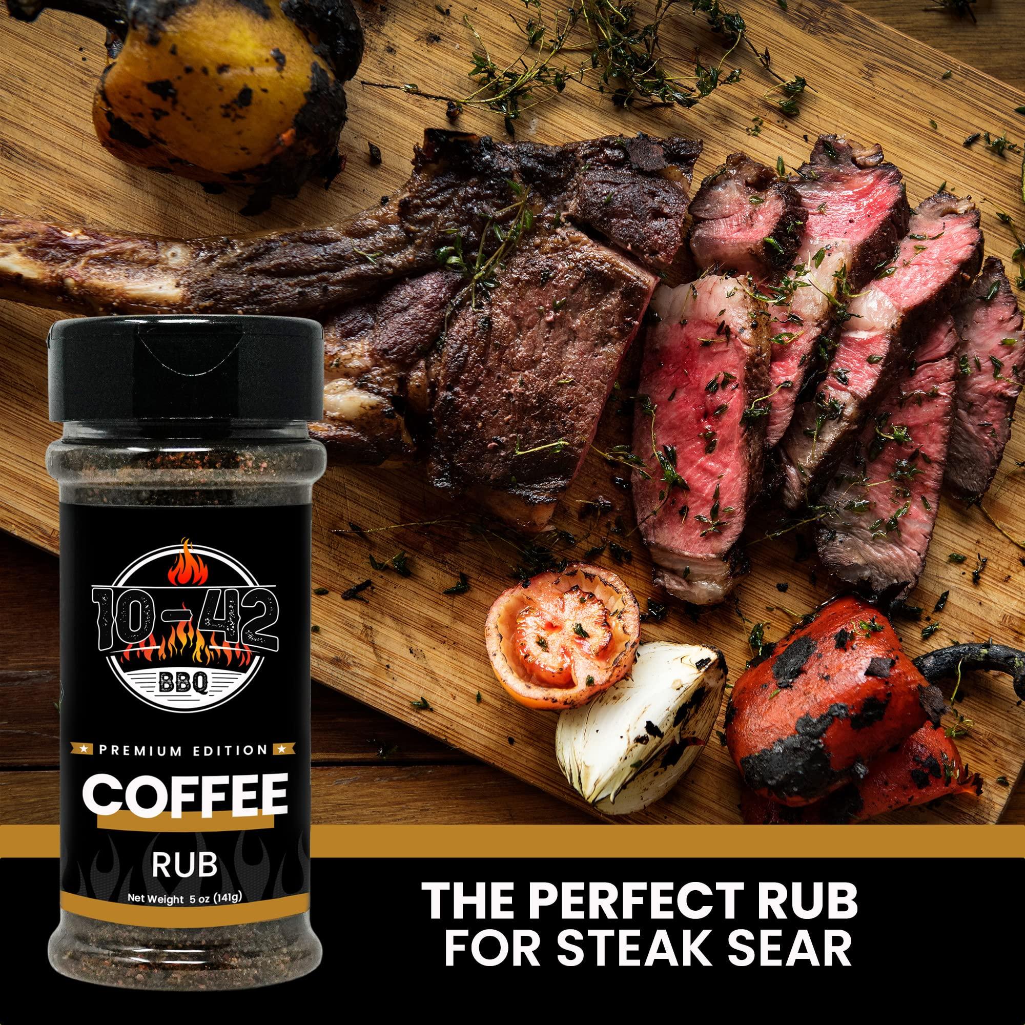 Five Star Seasonings 10-42 BBQ Coffee Meat Rub (NO MSG, Low Sodium) 0 Calorie | Premium Edition Steak Seasoning and Dry Rubs | Barbecue Spice Mix for Grilling Meat | Savory Flavor with Incredible Crust | 5 oz