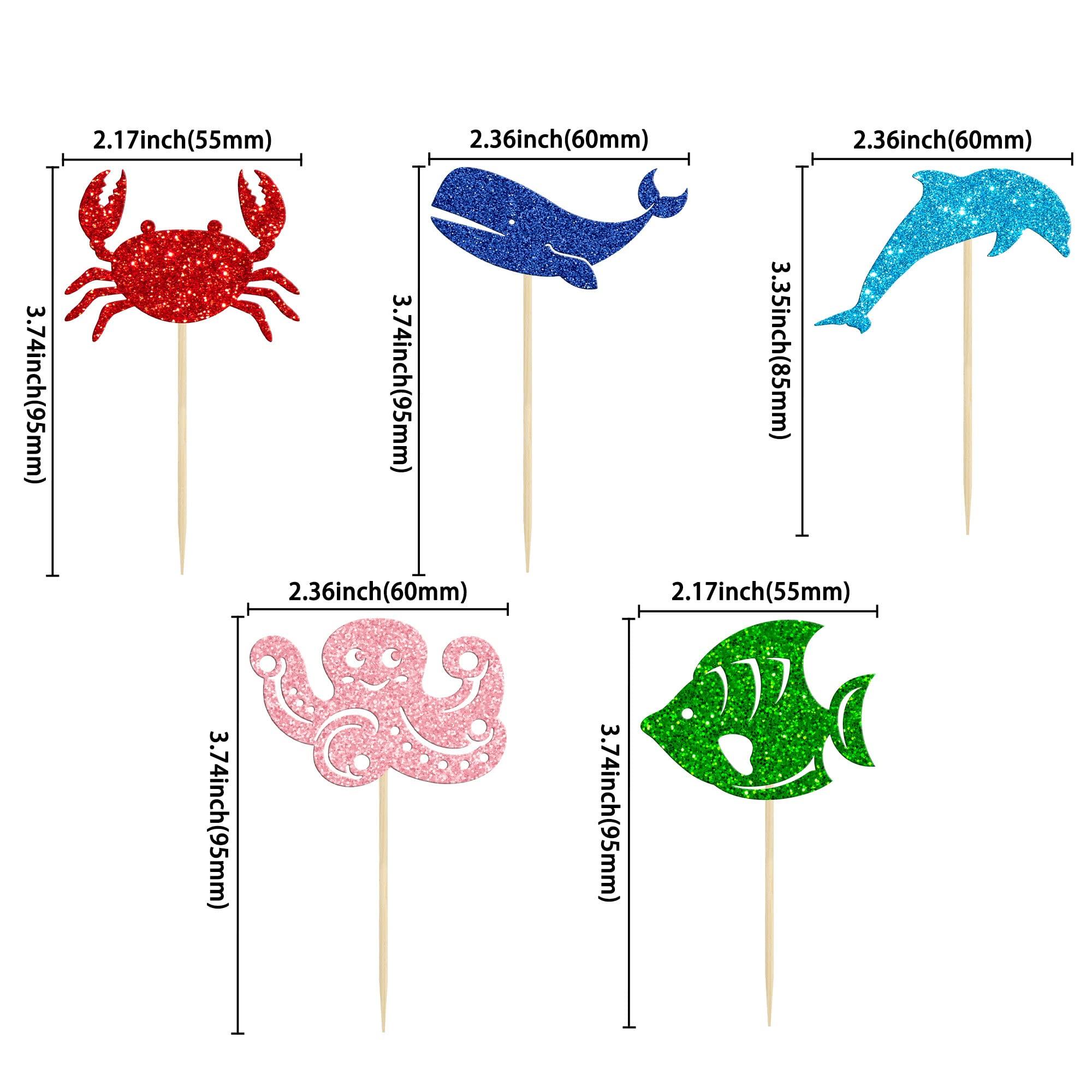 Gyufise Gyufise 30 Pack Ocean Sea Animals Cupcake Toppers Dolphin Crab whale Octopus Fish Cupcake Picks Baby Shower Under the Sea Animals Theme Birthday Party Cake Decorations Supplies