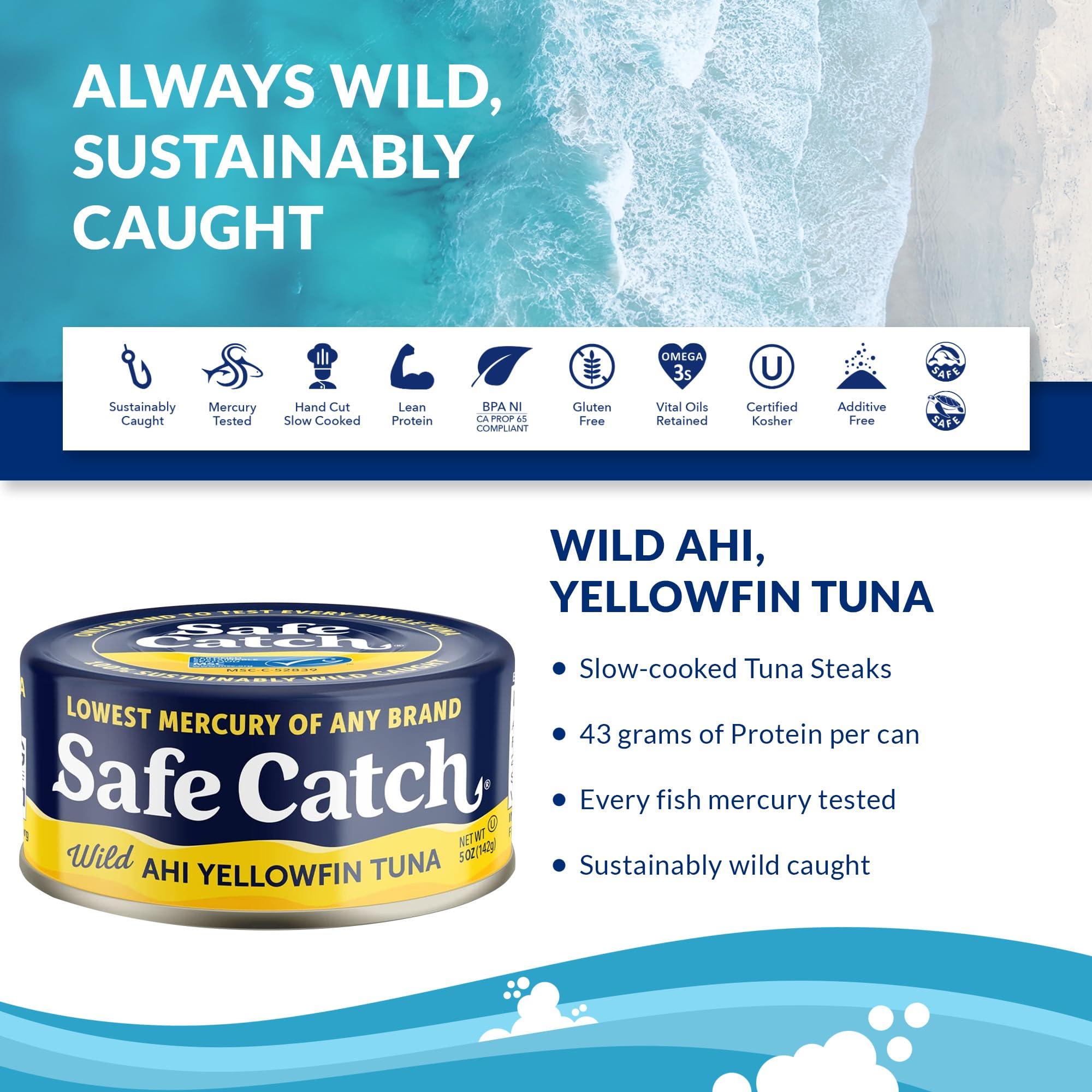 Safe Catch Safe Catch Wild Ahi Yellowfin Tuna Fish Canned, Wild Caught, Lowest Mercury, Lean Protein, Omega 3, Gluten-Free, Kosher, Pack of 6