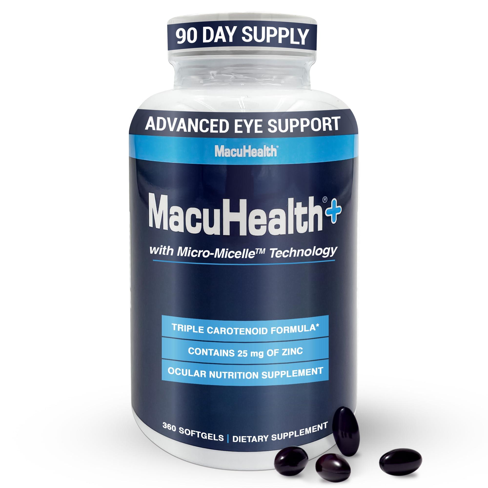 Macuhealth Macuhealth Plus+ Eye Vitamins Supplement for Adults - 90 Day Supply with Lutein, Zeaxanthin, and Meso-Zeaxanthin - Unflavored, Vitamin for Eyes