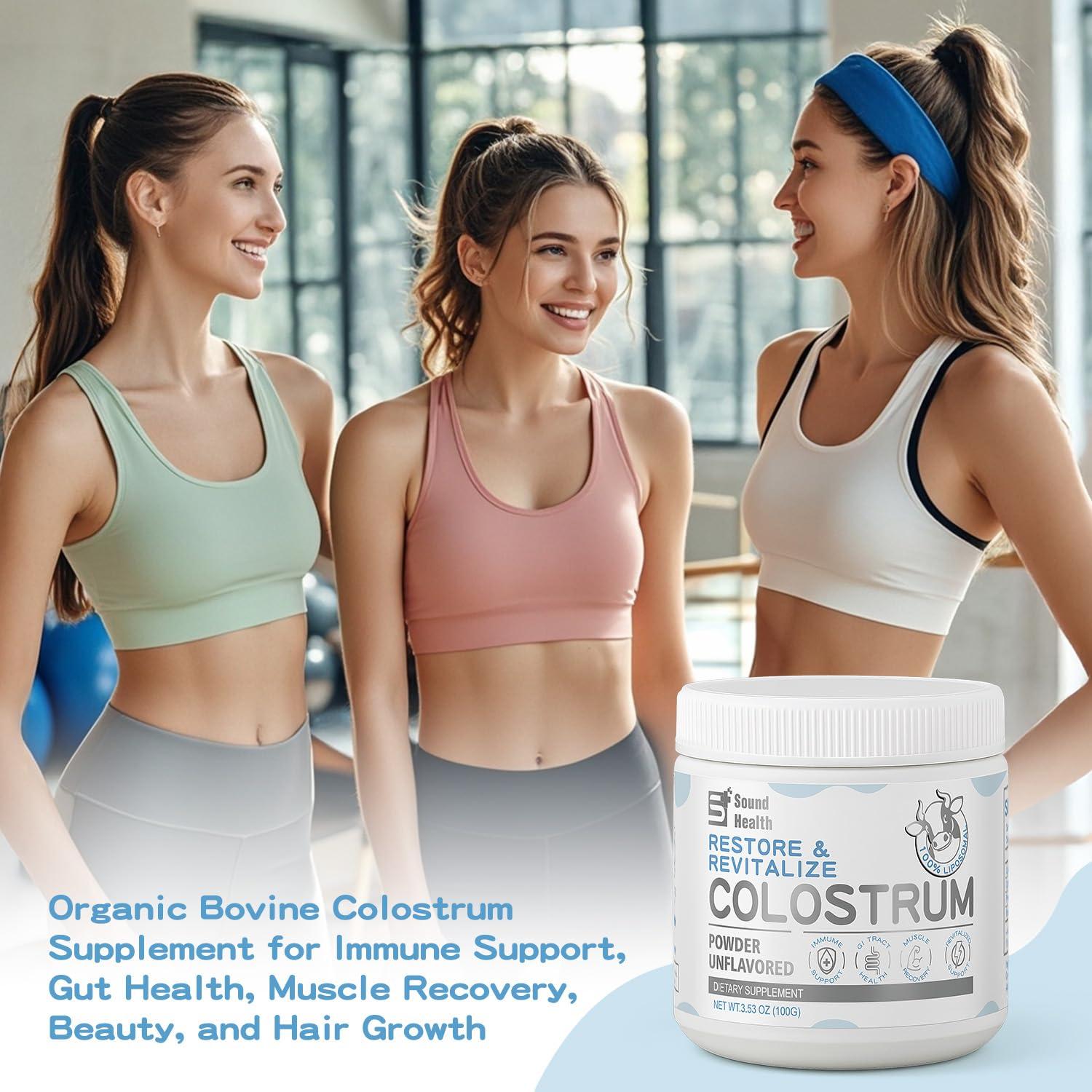 SoundHealth Colostrum Supplement Powder for Humans - Organic Bovine Colostrum Supplement for Gut Health, Hair Growth, Beauty, and Immune Support - Unflavored (73 Servings)