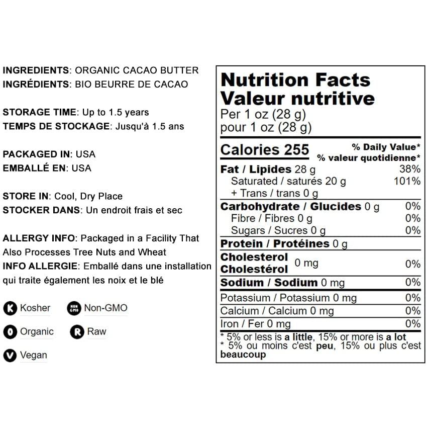 Food to Live Food to Live Organic Cacao Butter Wafers, 1 Pound - Non-GMO, Raw, Pure, Unfiltered, Unrefined, Keto, Vegan Superfood, Bulk, Made Using a Cold Pressing, Great for Cooking and Baking, Sirtfood