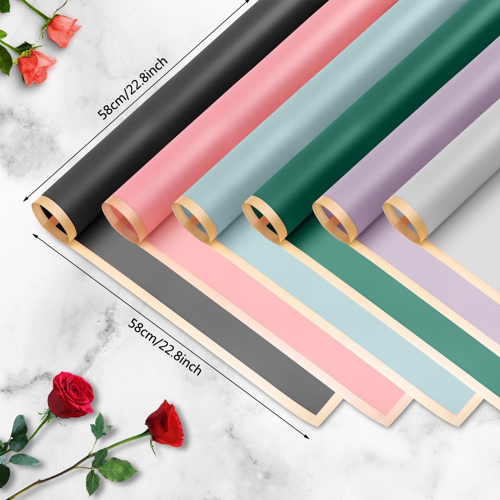 Buperor Buperor 20 Sheets Flower Bouquet Wrapping Paper, 22.5 x 22.5 inch Folding Package Floral Wrapping Paper for Wedding Birthday Valentine\'s Day Gift DIY Bouquets Gold Trim Emerald