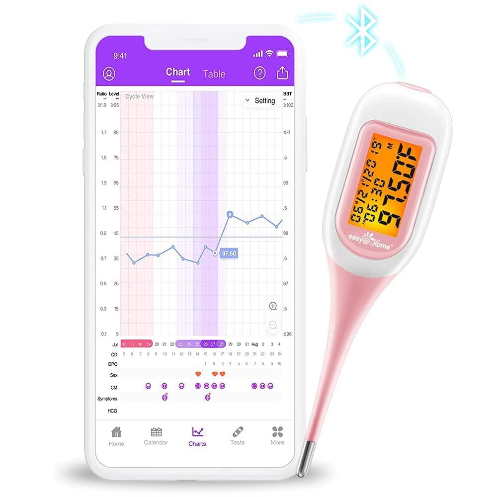 Easy@Home Easy@Home Smart Basal Thermometer, Large Screen and Backlit, FSA Eligible, Period Tracker with Premom(iOS & Android) - Auto BBT Sync, Charting, Coverline & Accurate Fertility Prediction EBT-300