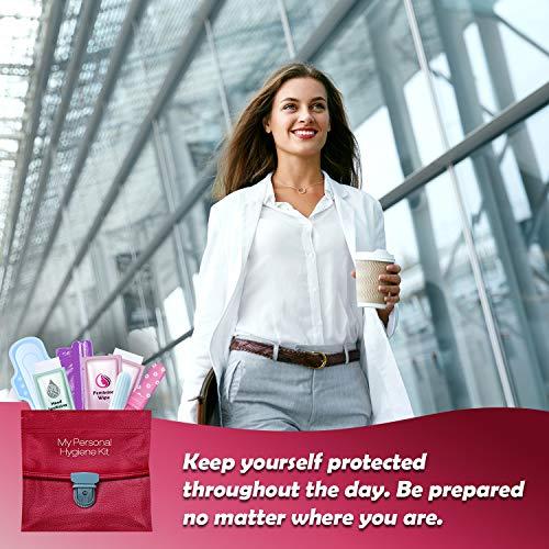 pH Advantage Menstrual Kit All-in-One | Convenience on The Go | Single Period Kit Pack for Travelling, Tweens & Teenagers or Emergency situations | Individually Wrapped Feminine Hygiene Products (Red Purse)