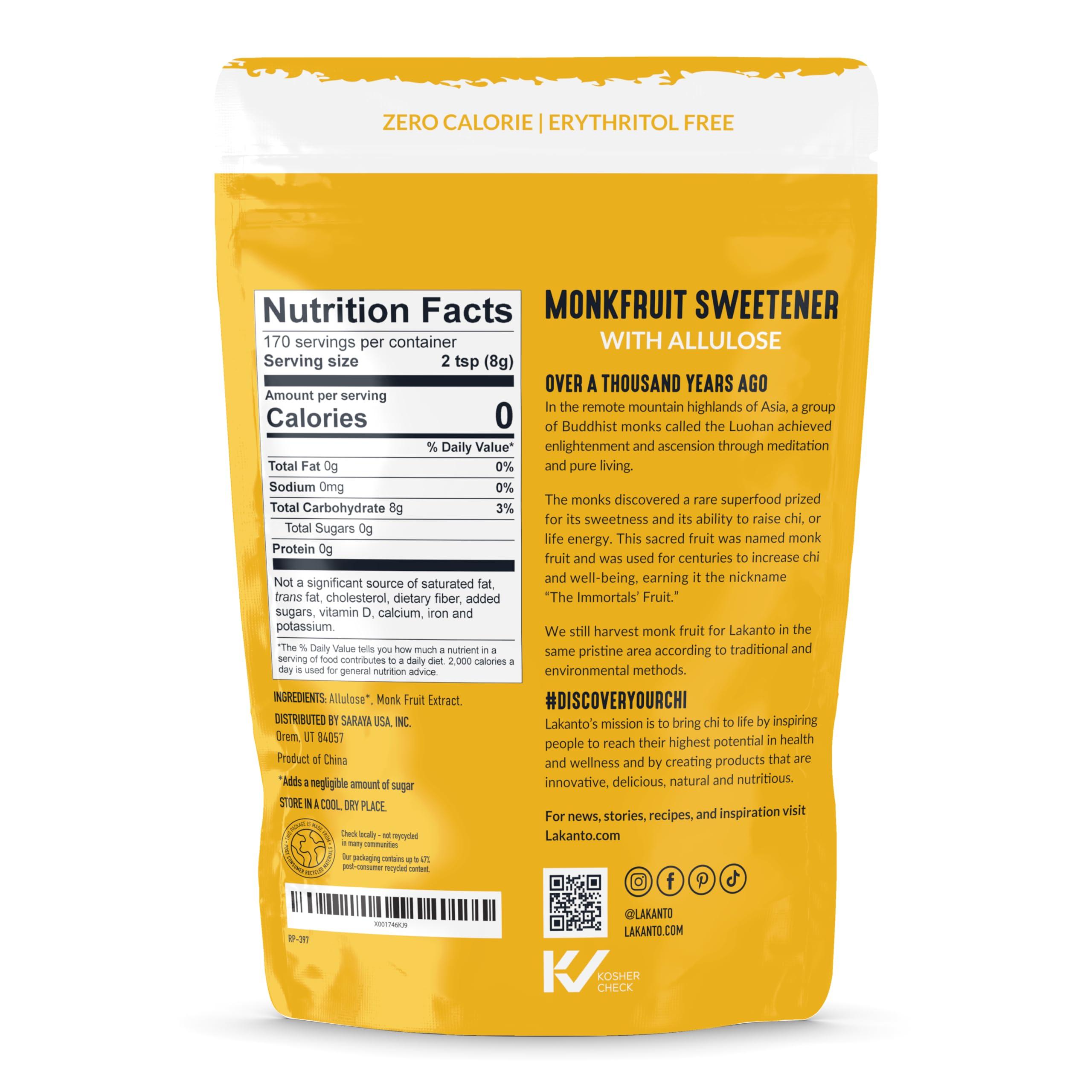 Lakanto Lakanto Golden Monk Fruit Sweetener With Allulose, Raw Cane Sugar Substitute From Monk Fruit Extract, Brown Sugar Replacement for Baking, Coffee & Tea, Gluten Free, Low Carb, Non GMO, Keto, 3 LB Bag