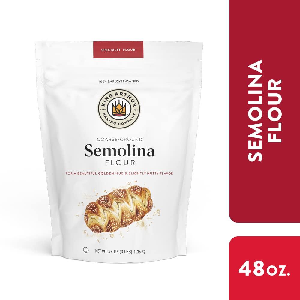 King Arthur King Arthur Premium Semolina Flour: Coarse Ground, High Protein Durum Wheat for Perfect Pasta, Pizza, and Bread Making - Kosher, 3 lbs Resealable Bag, USA-Grown Wheat, Versatile Baking Ingredient