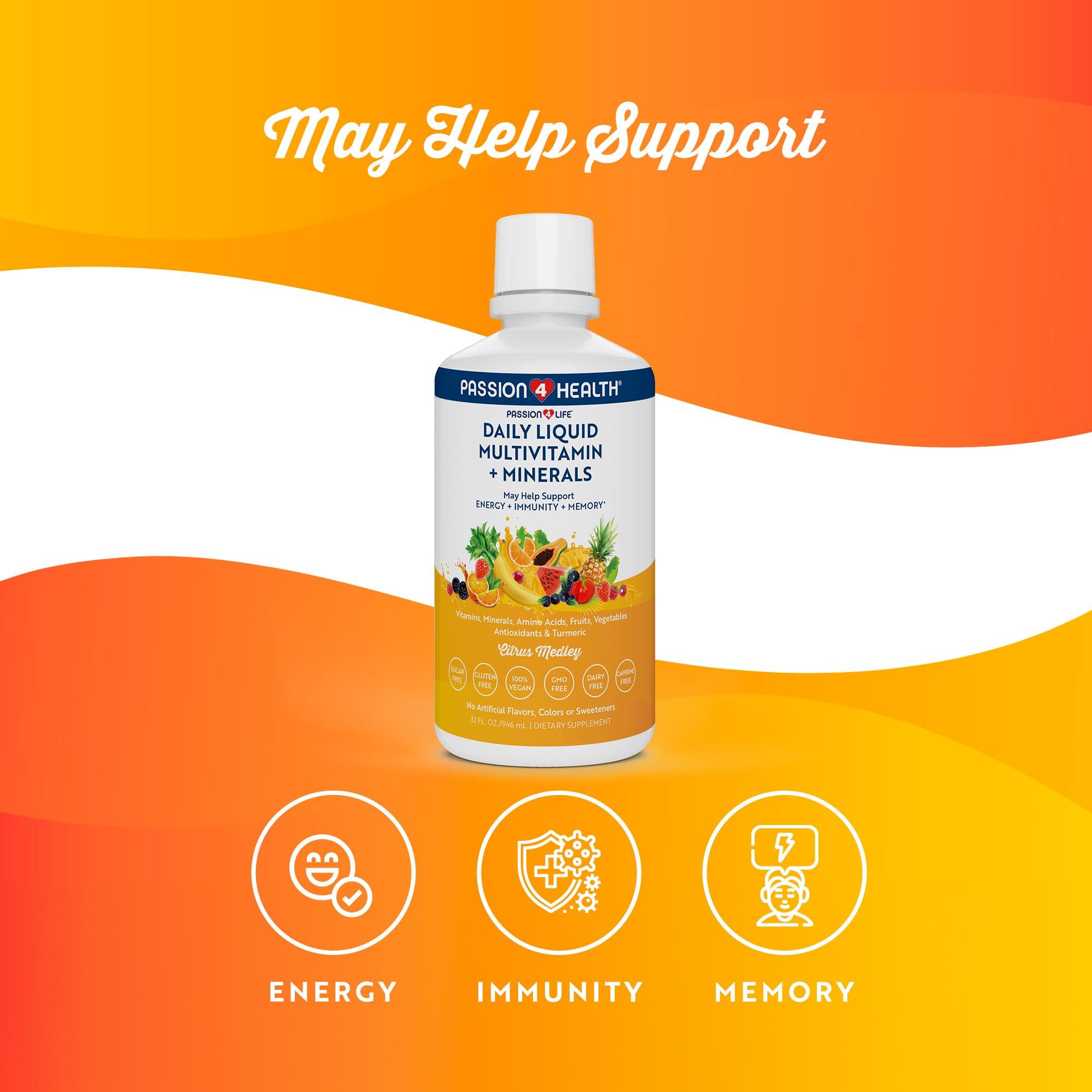 Passion 4 Life Passion 4 Life Mega Liquid Multivitamins, Trace Minerals, Amino Acids, Turmeric for Adults, Men, Women, Teens, Kids, Non-GMO, No Soy, No Dairy